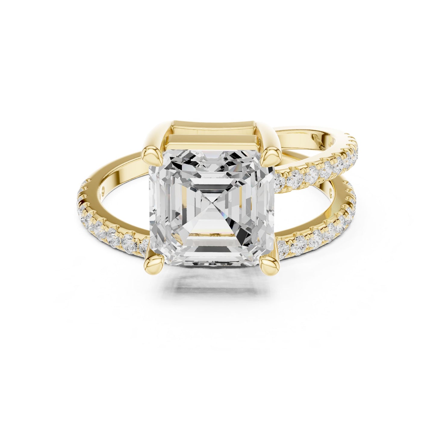 Asscher Lab Grown Diamond Cathedral Engagement Ring