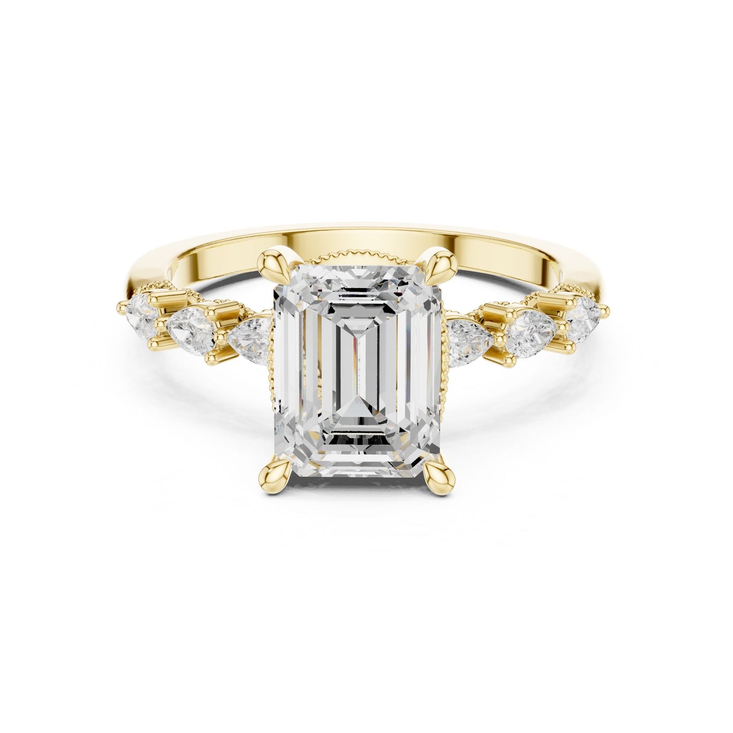 Emerald Lab Grown Diamond Side-Stone Engagement Ring