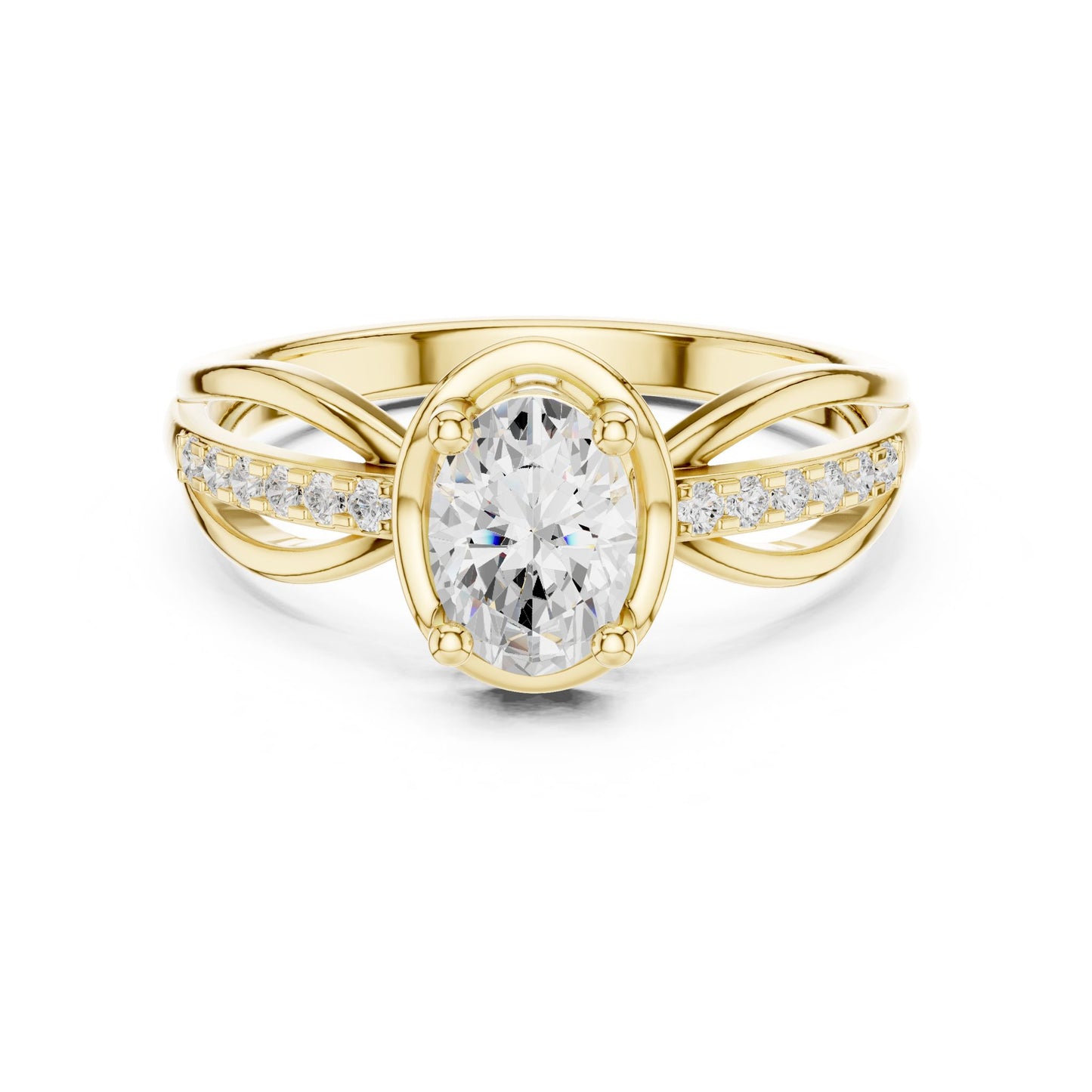 Oval Lab Grown Diamond Side-Stone Engagement Ring