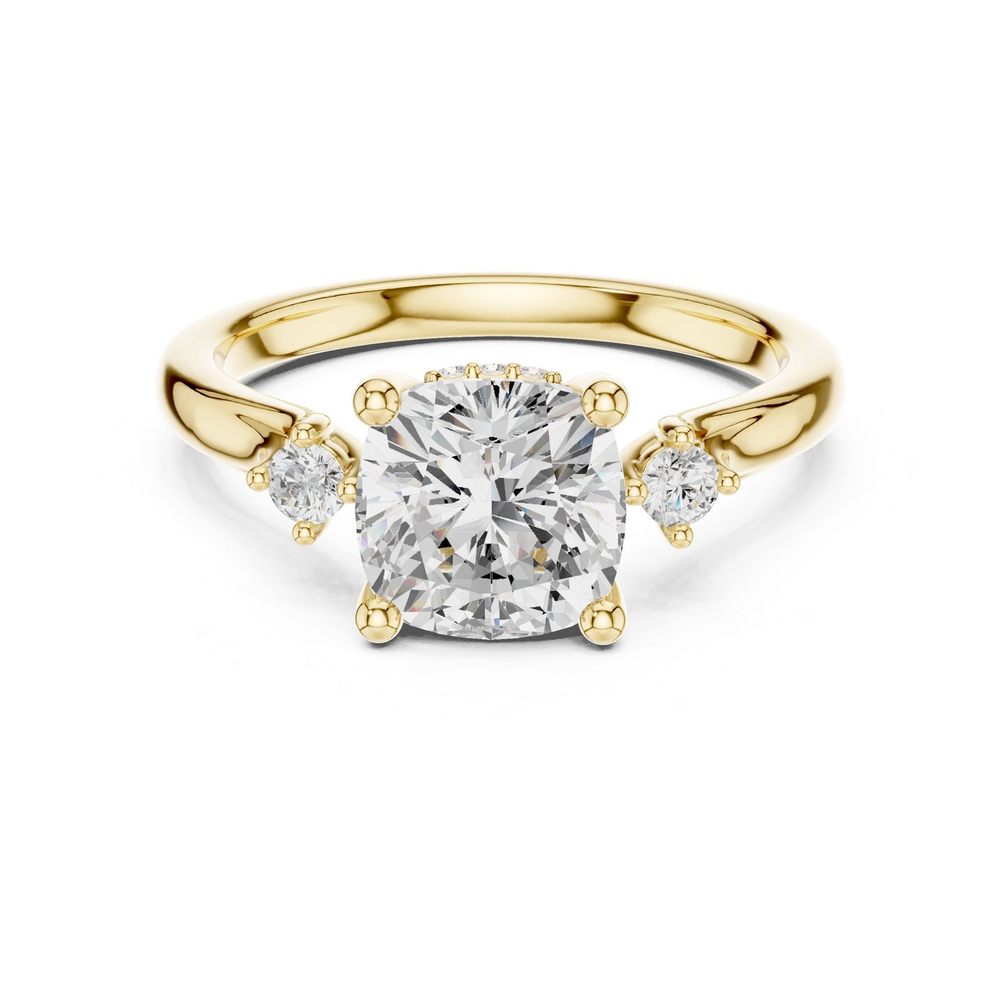 Round Lab Grown Diamond Side-Stone Engagement Ring
