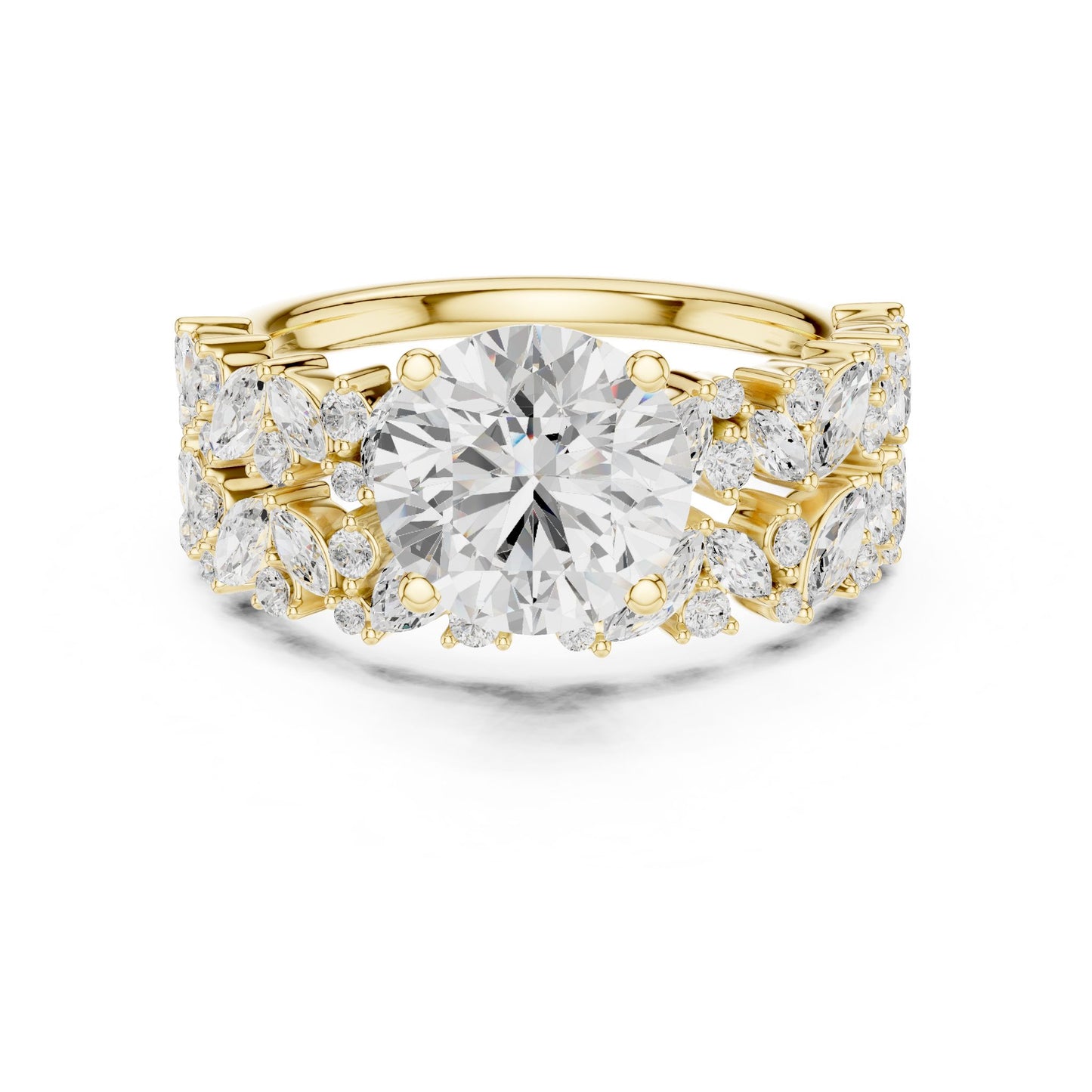 Round Lab Grown Diamond Side-Stone Engagement Ring