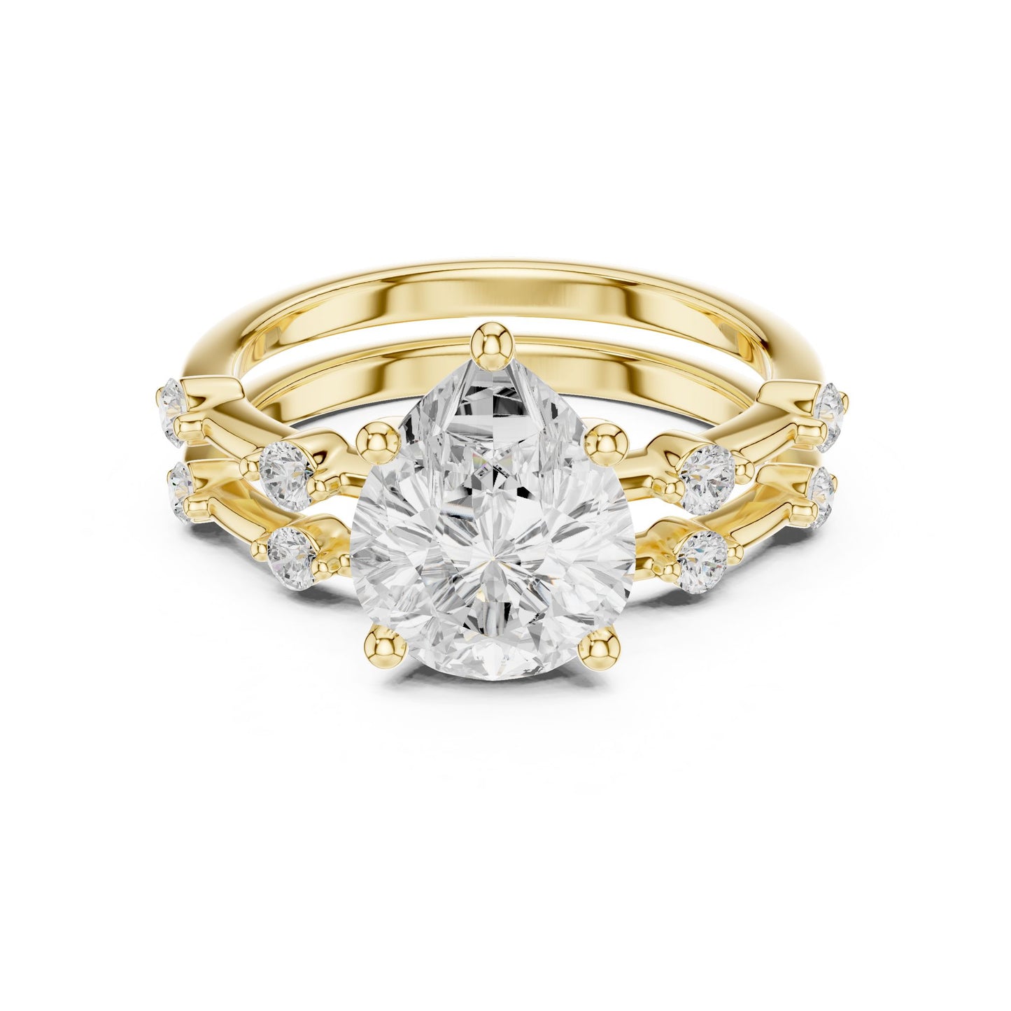 Round Lab Grown Diamond Side-Stone Engagement Ring