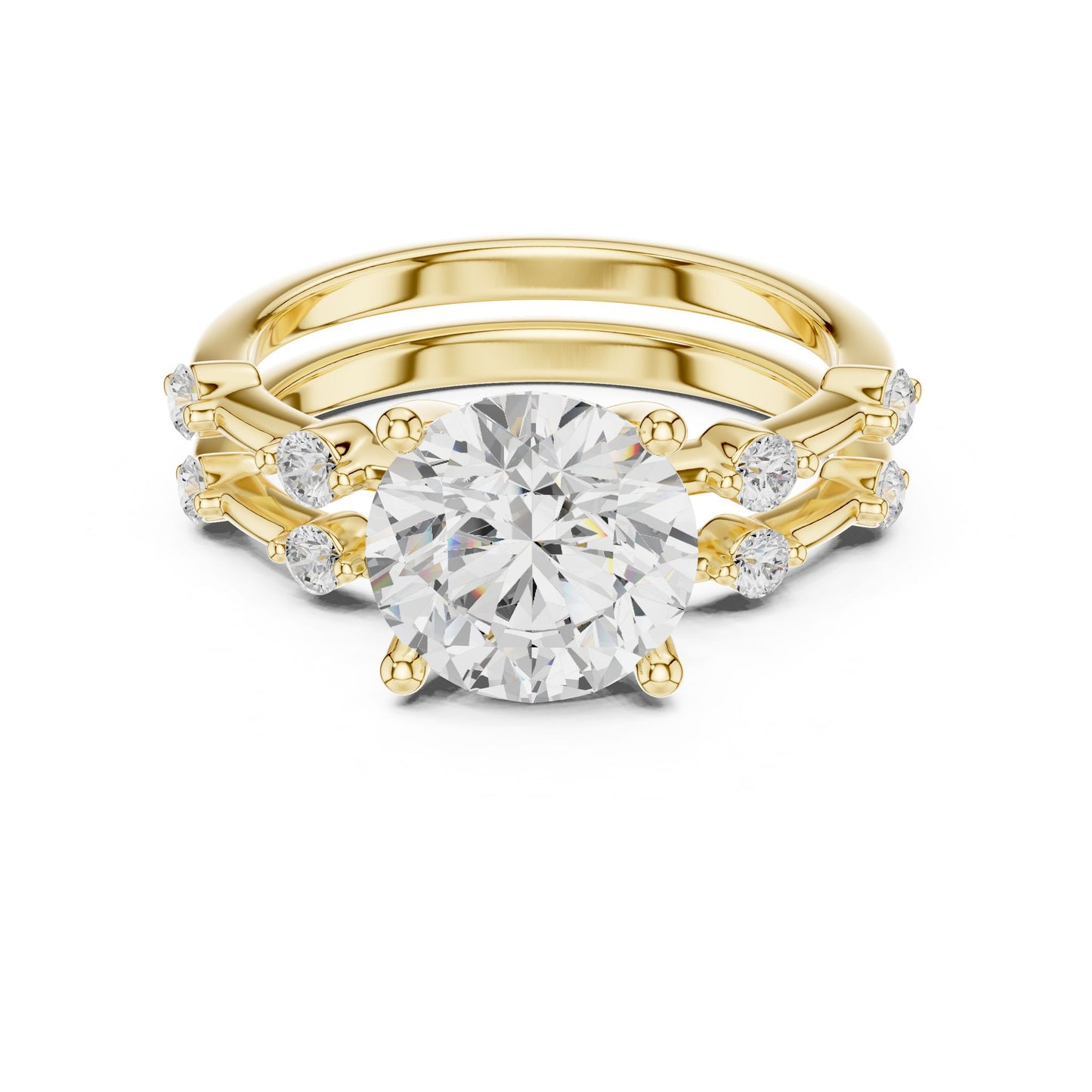 Round Lab Grown Diamond Side-Stone Engagement Ring