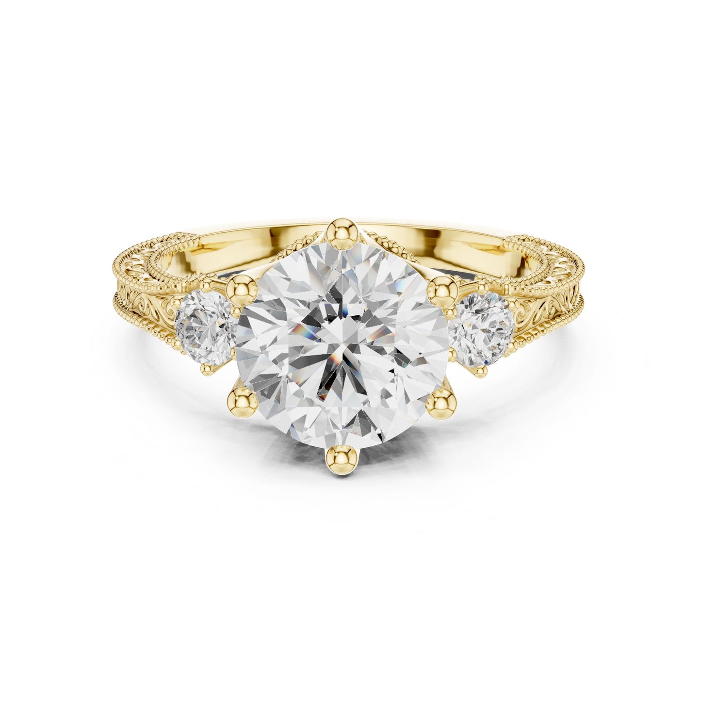 Round Lab Grown Diamond Three-Stone Engagement Ring