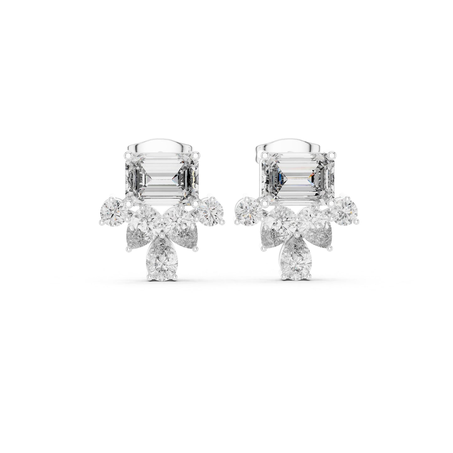 Mixed Shape Lab Grown Diamond Cluster Earrings