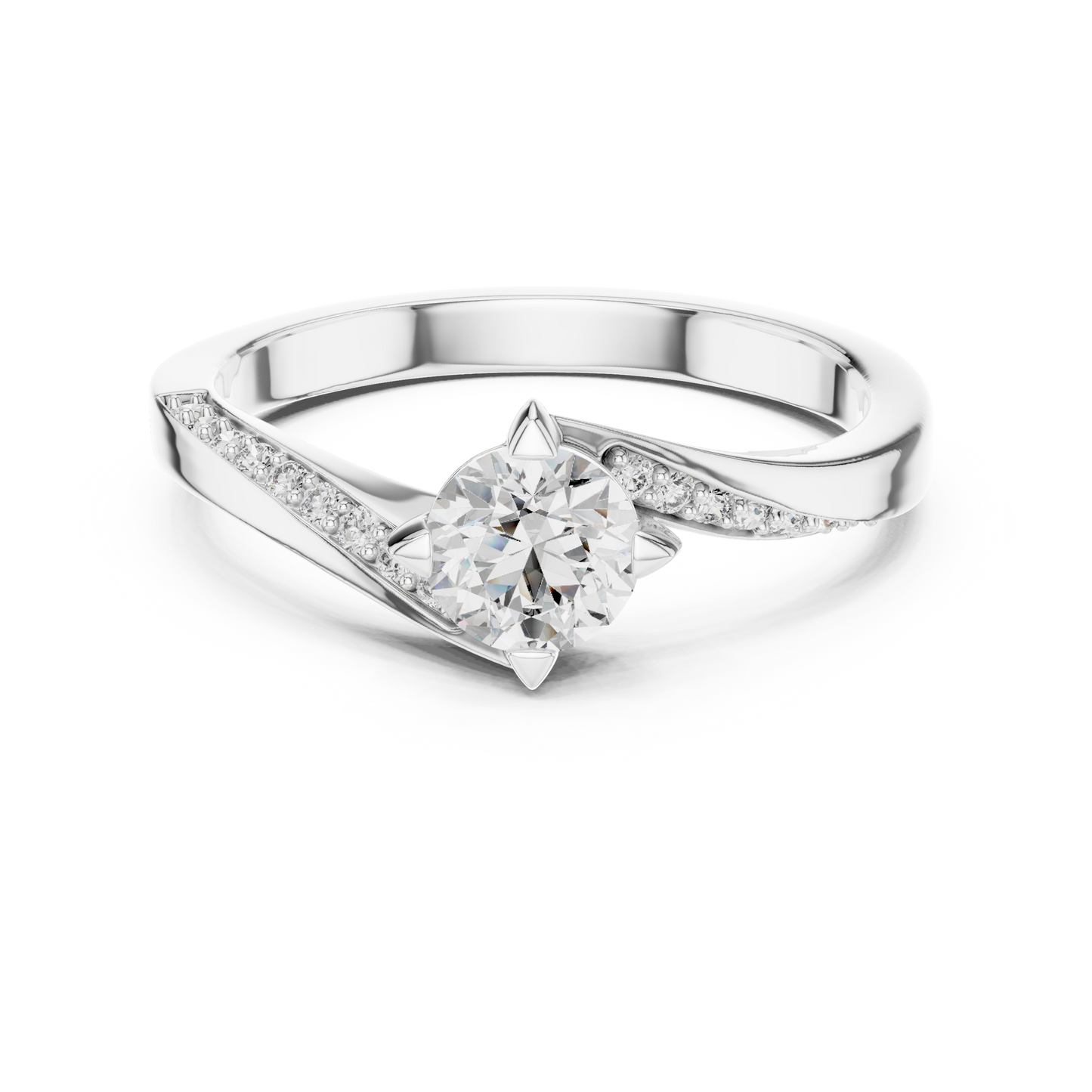 Round Side Stone Lab Grown Diamond Ring