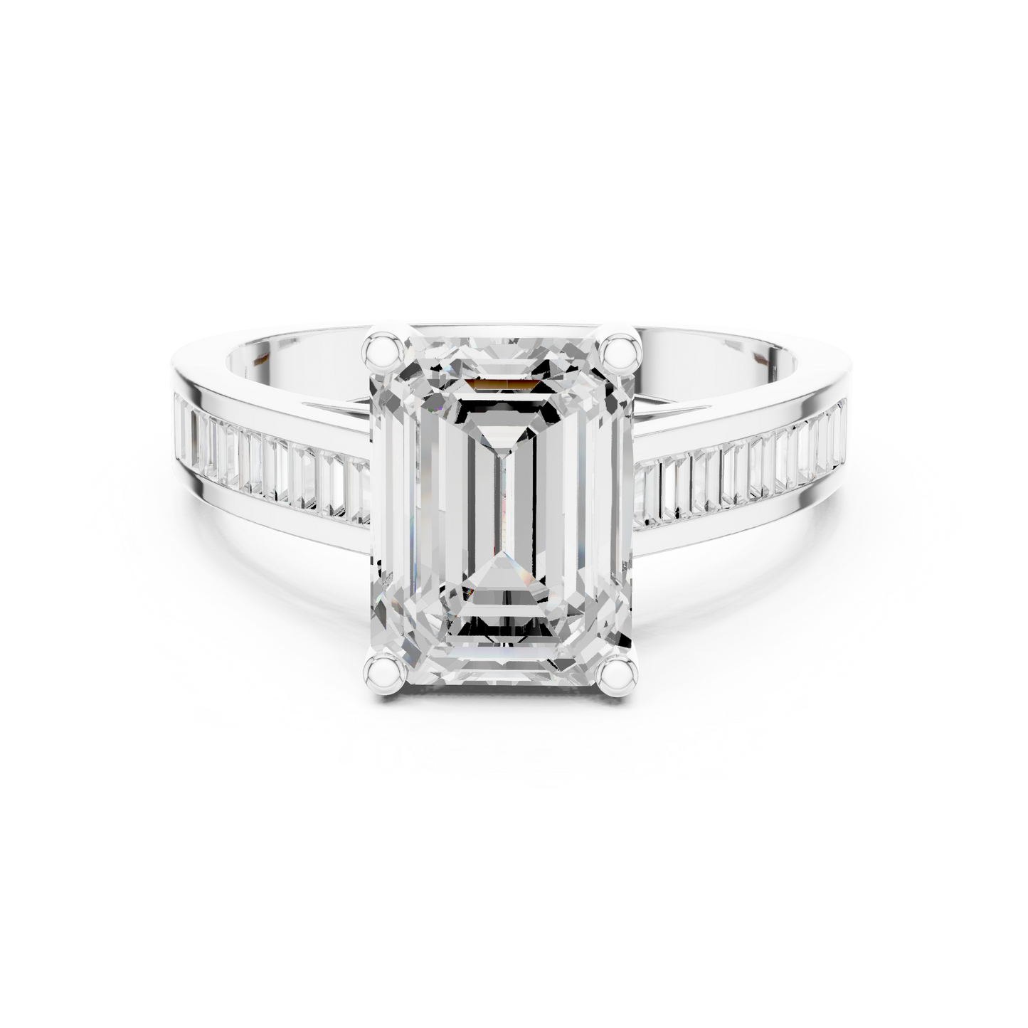 Emerald Side Stone Lab Grown Diamond Ring