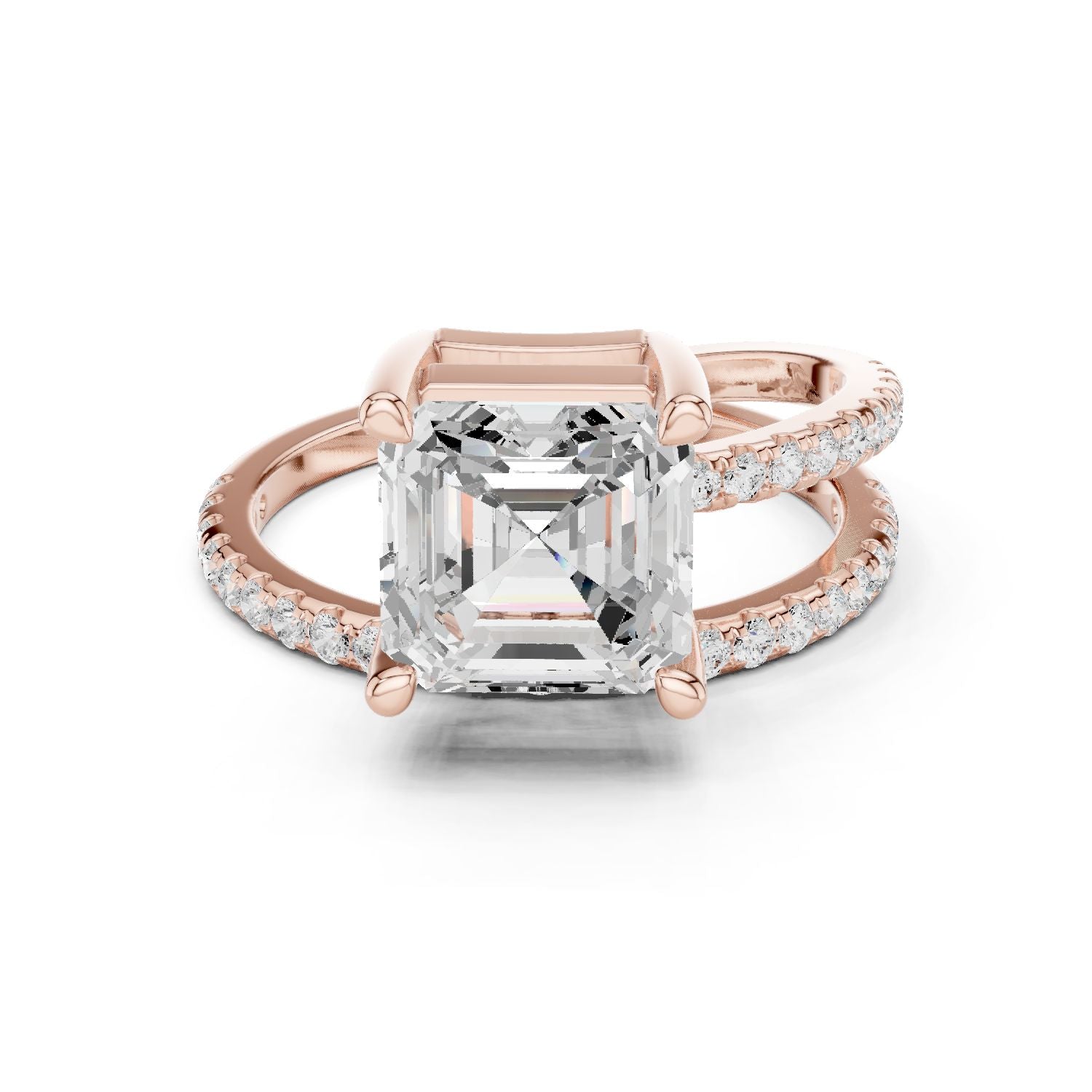 Asscher Lab Grown Diamond Cathedral Engagement Ring