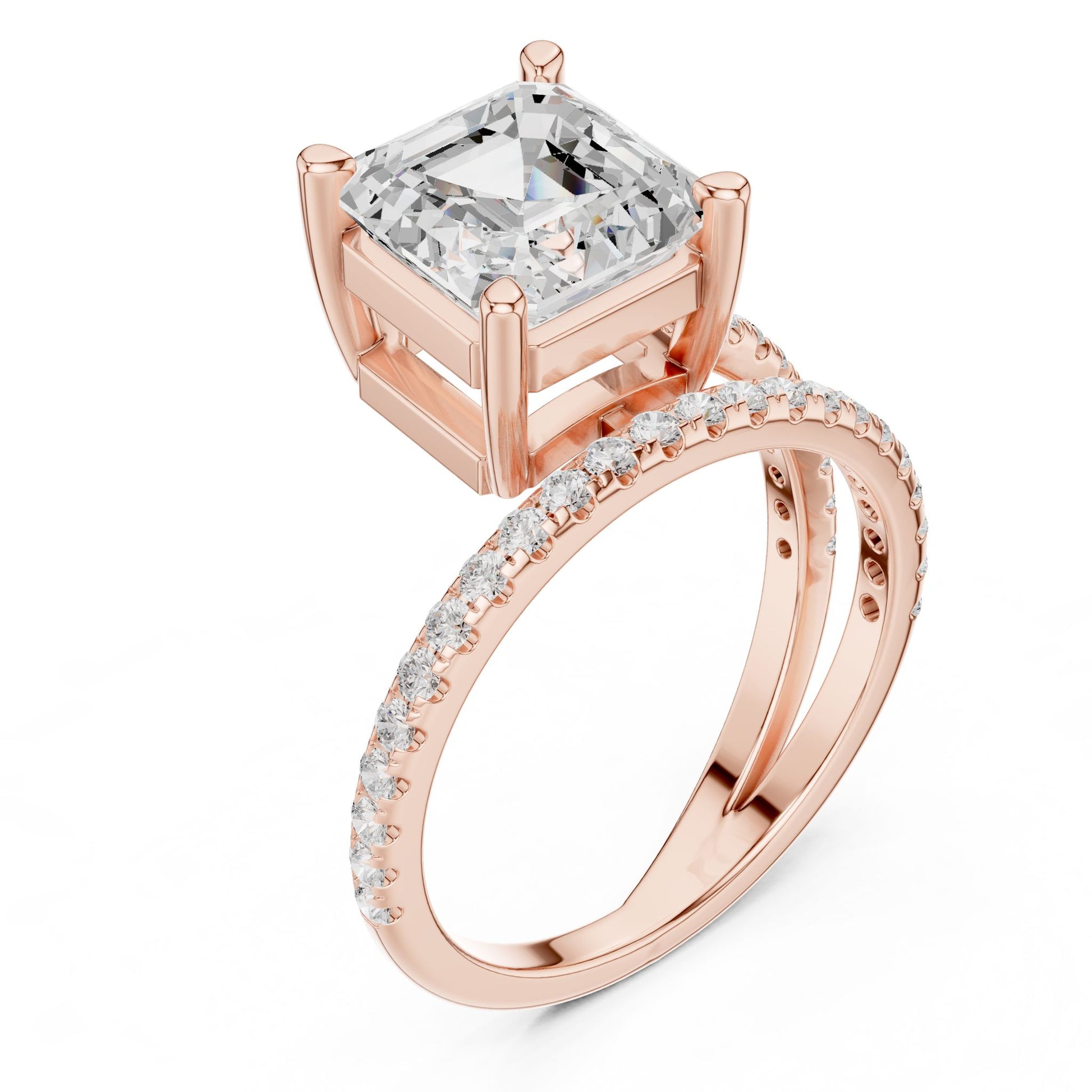 Asscher Lab Grown Diamond Cathedral Engagement Ring