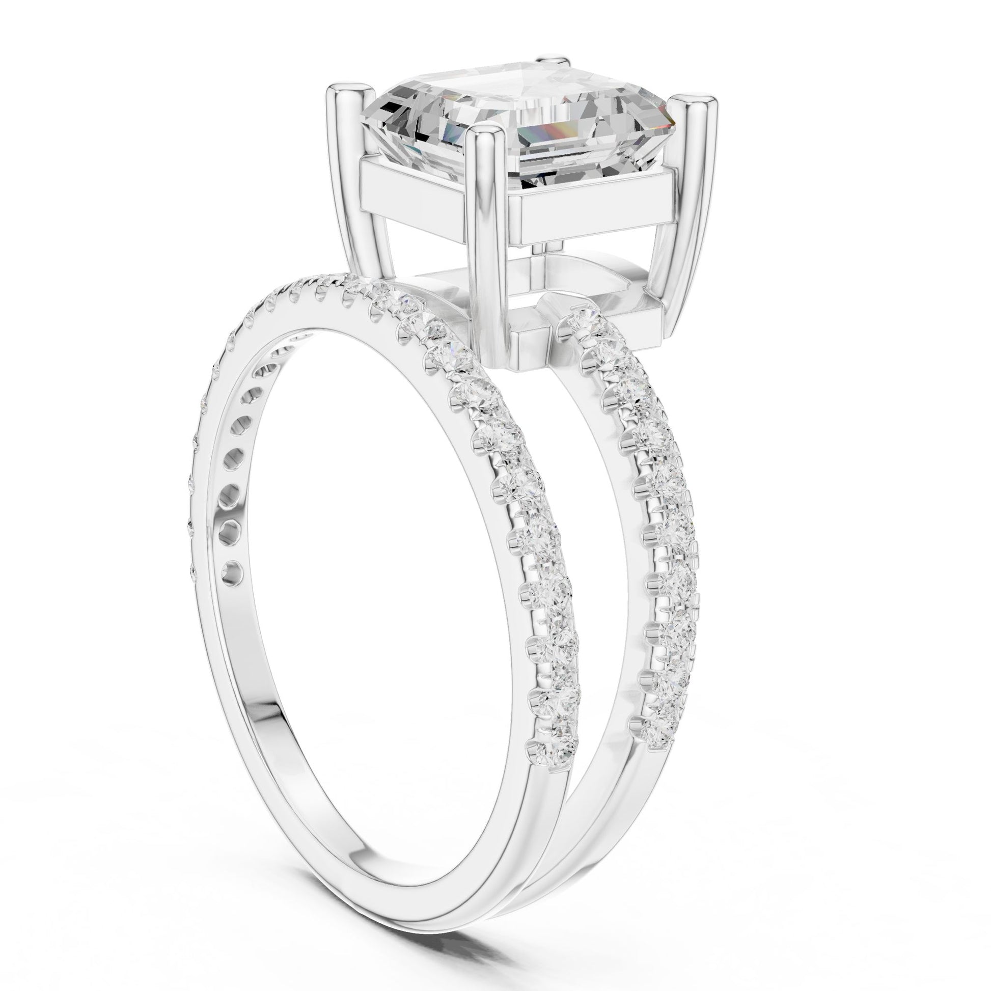 Asscher Lab Grown Diamond Cathedral Engagement Ring