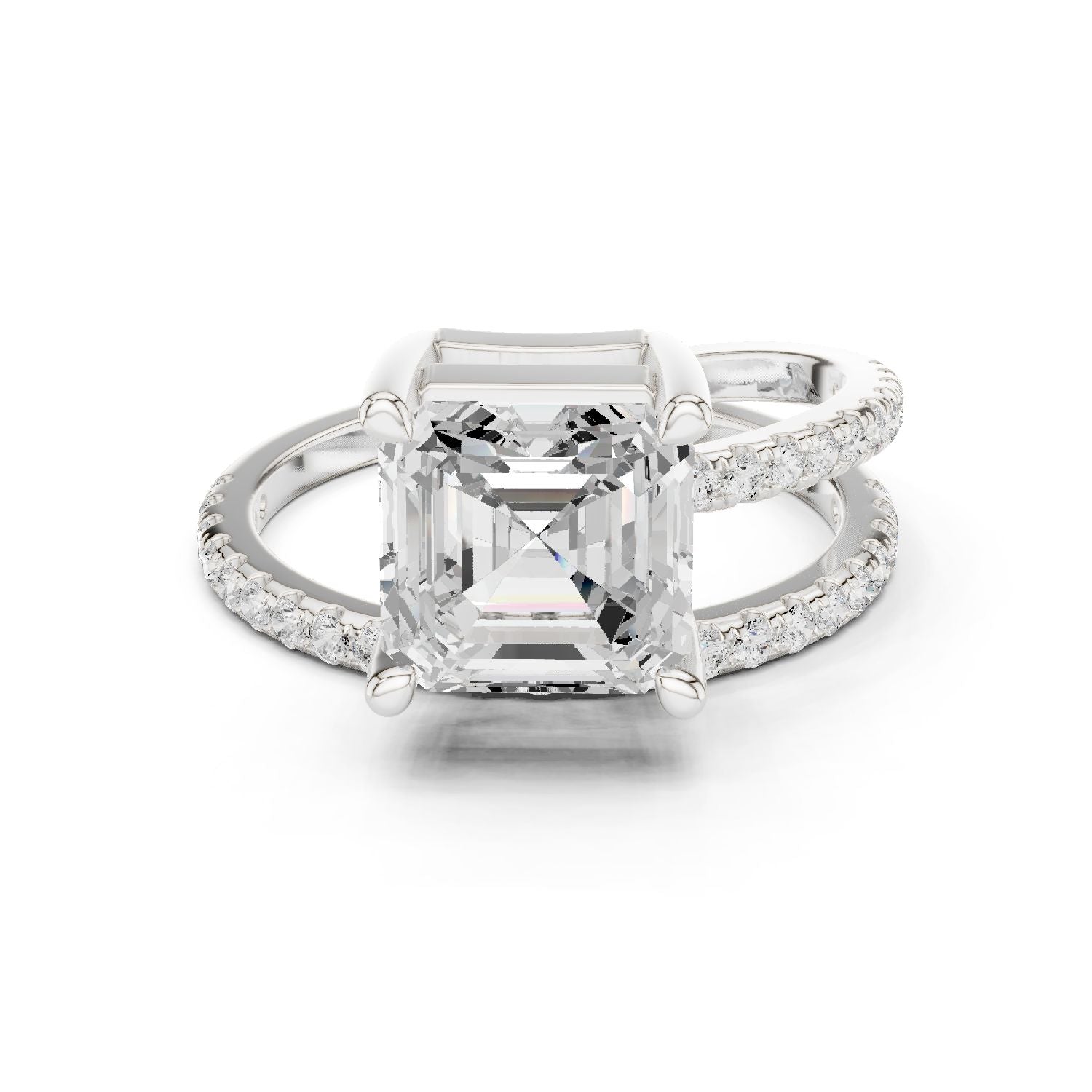 Asscher Lab Grown Diamond Cathedral Engagement Ring