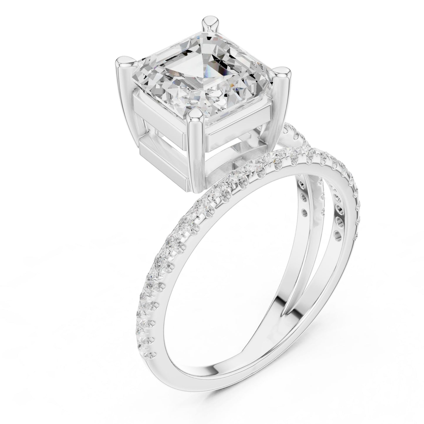 Asscher Lab Grown Diamond Cathedral Engagement Ring