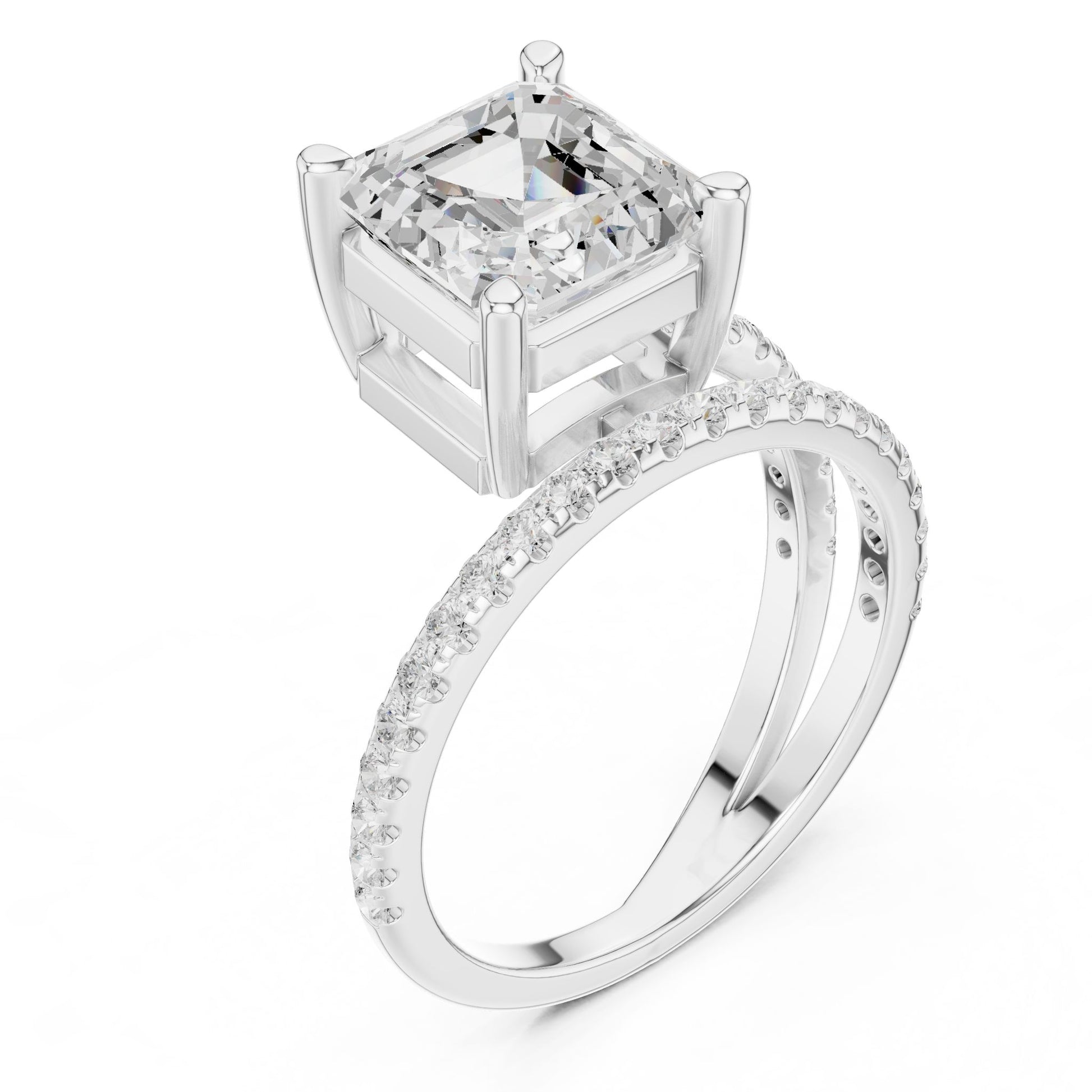 Asscher Lab Grown Diamond Cathedral Engagement Ring