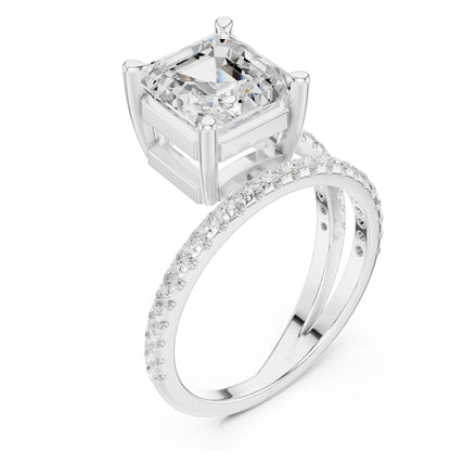 Asscher Lab Grown Diamond Cathedral Engagement Ring