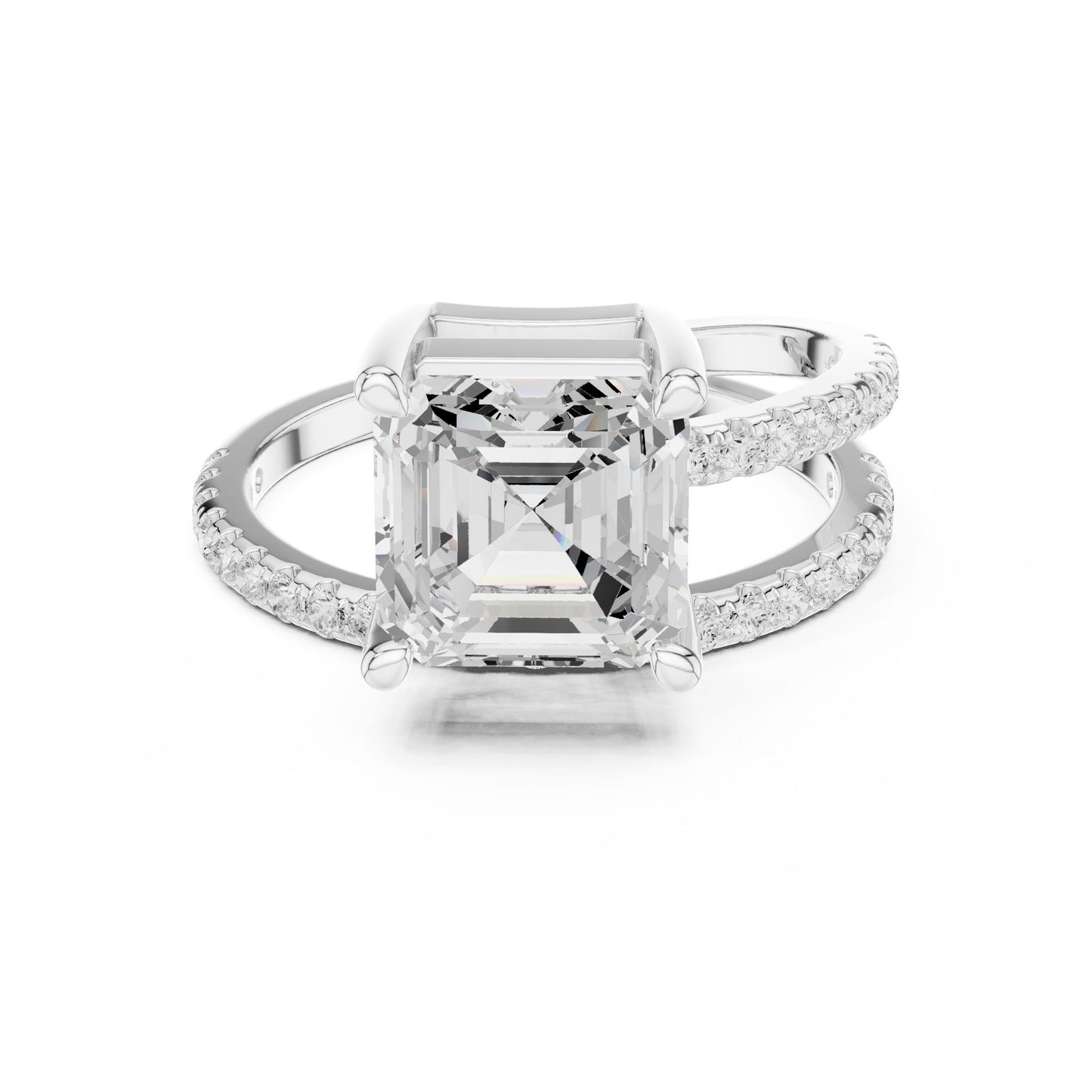 Asscher Lab Grown Diamond Cathedral Engagement Ring