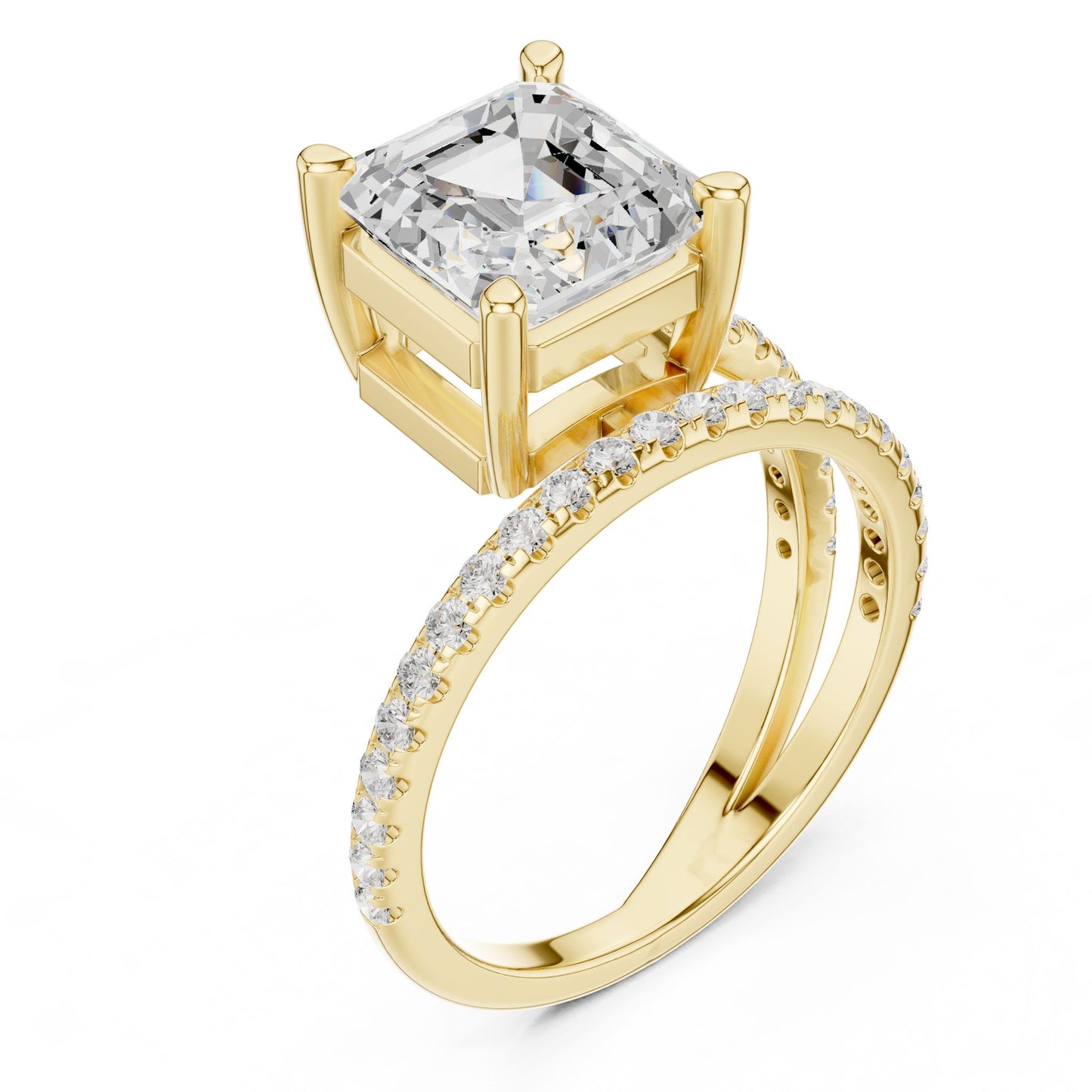 Asscher Lab Grown Diamond Cathedral Engagement Ring