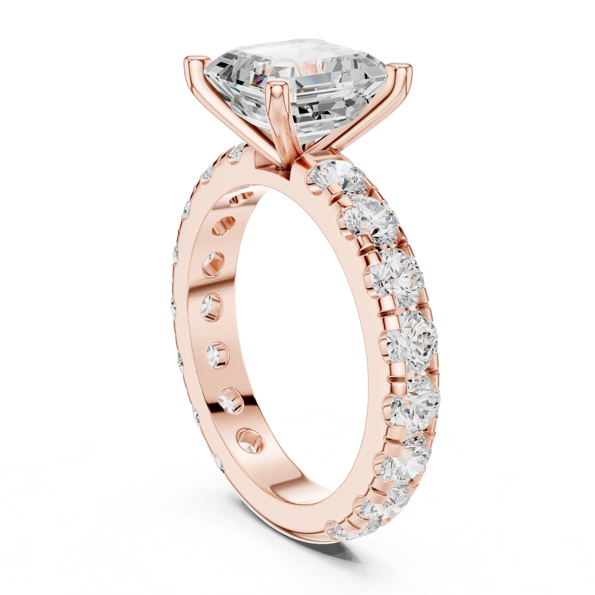 Asscher Lab Grown Diamond Pave Engagement Ring