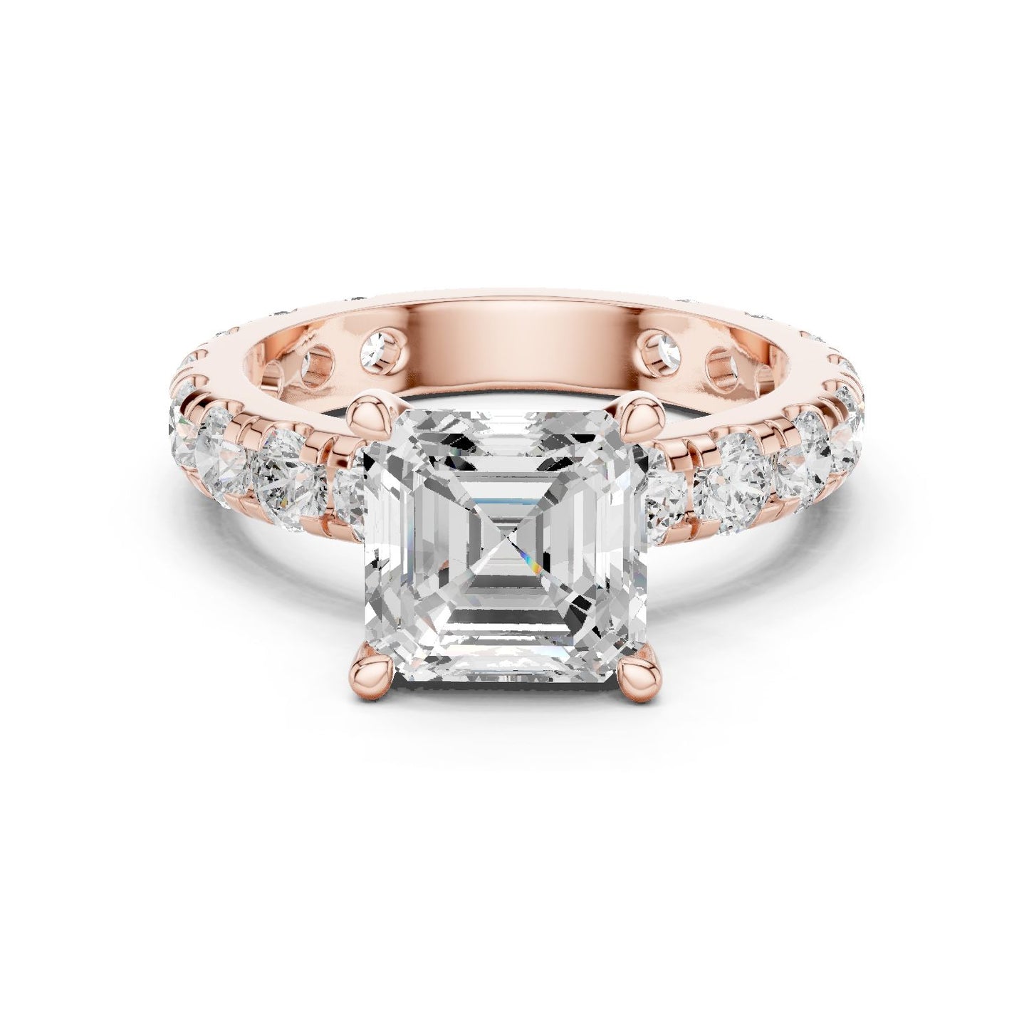 Asscher Lab Grown Diamond Pave Engagement Ring