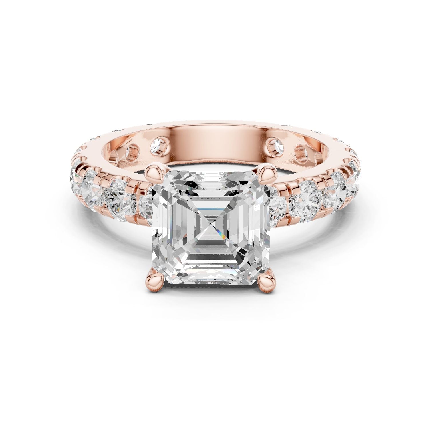 Asscher Lab Grown Diamond Pave Engagement Ring