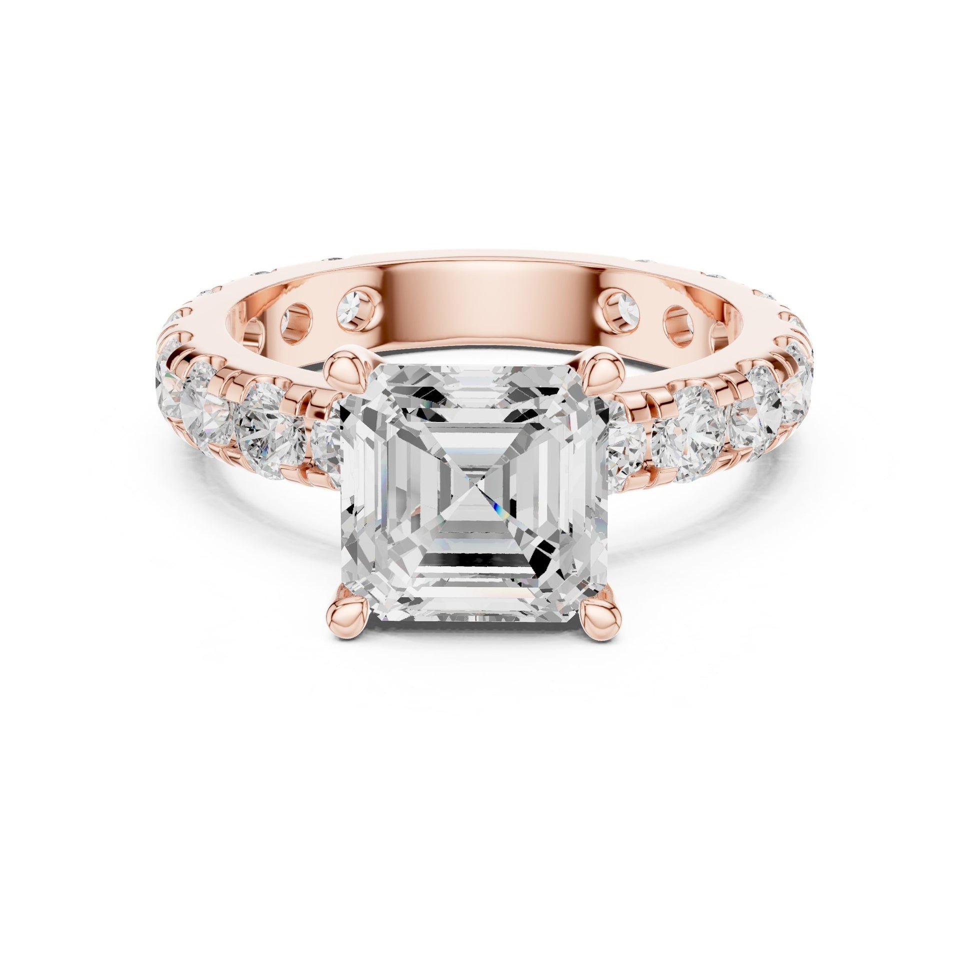 Asscher Lab Grown Diamond Pave Engagement Ring