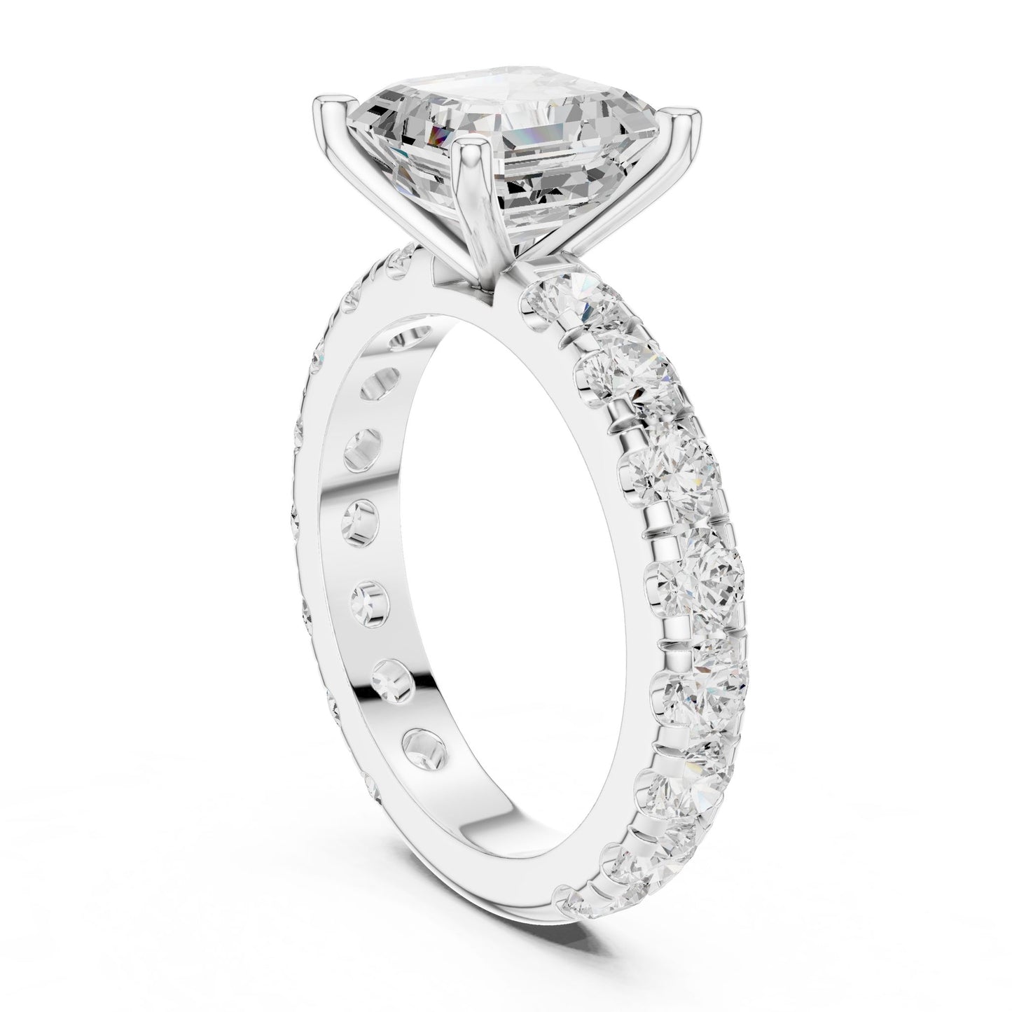 Asscher Lab Grown Diamond Pave Engagement Ring