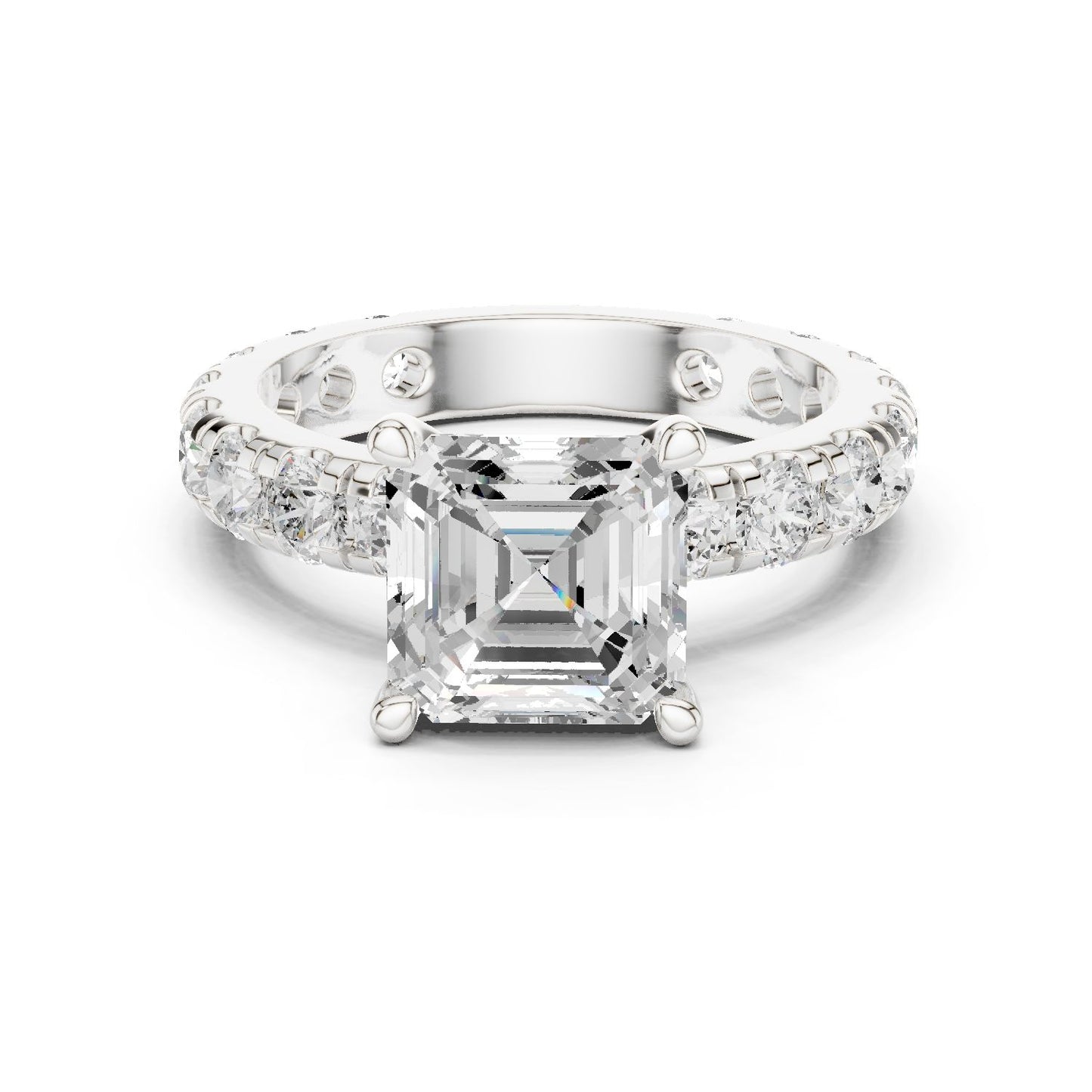 Asscher Lab Grown Diamond Pave Engagement Ring