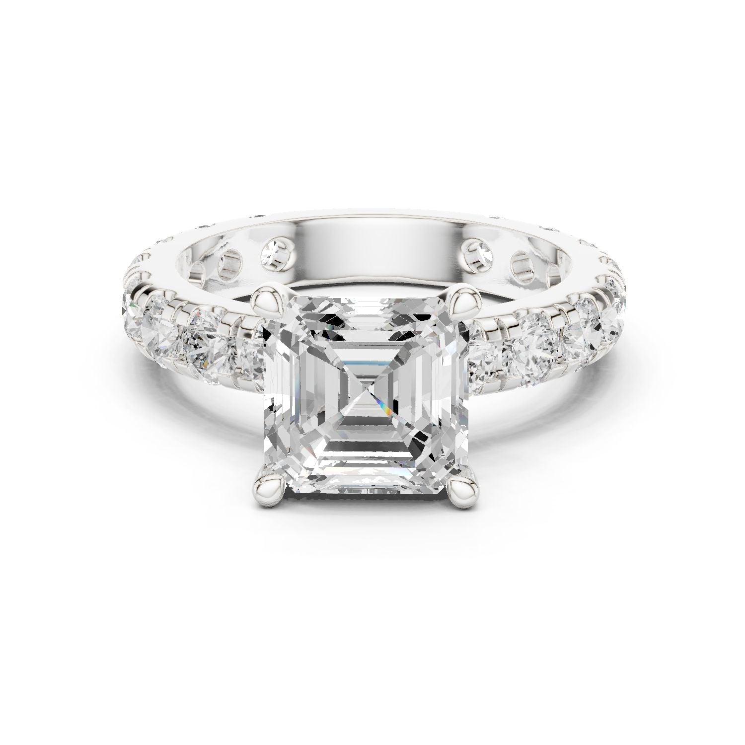 Asscher Lab Grown Diamond Pave Engagement Ring