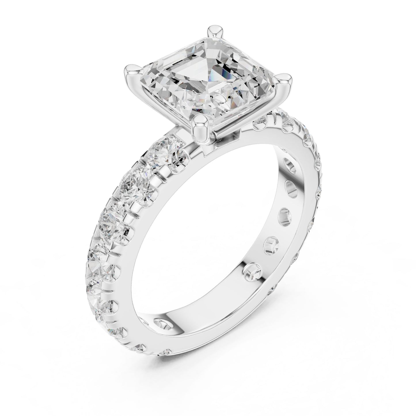 Asscher Lab Grown Diamond Pave Engagement Ring
