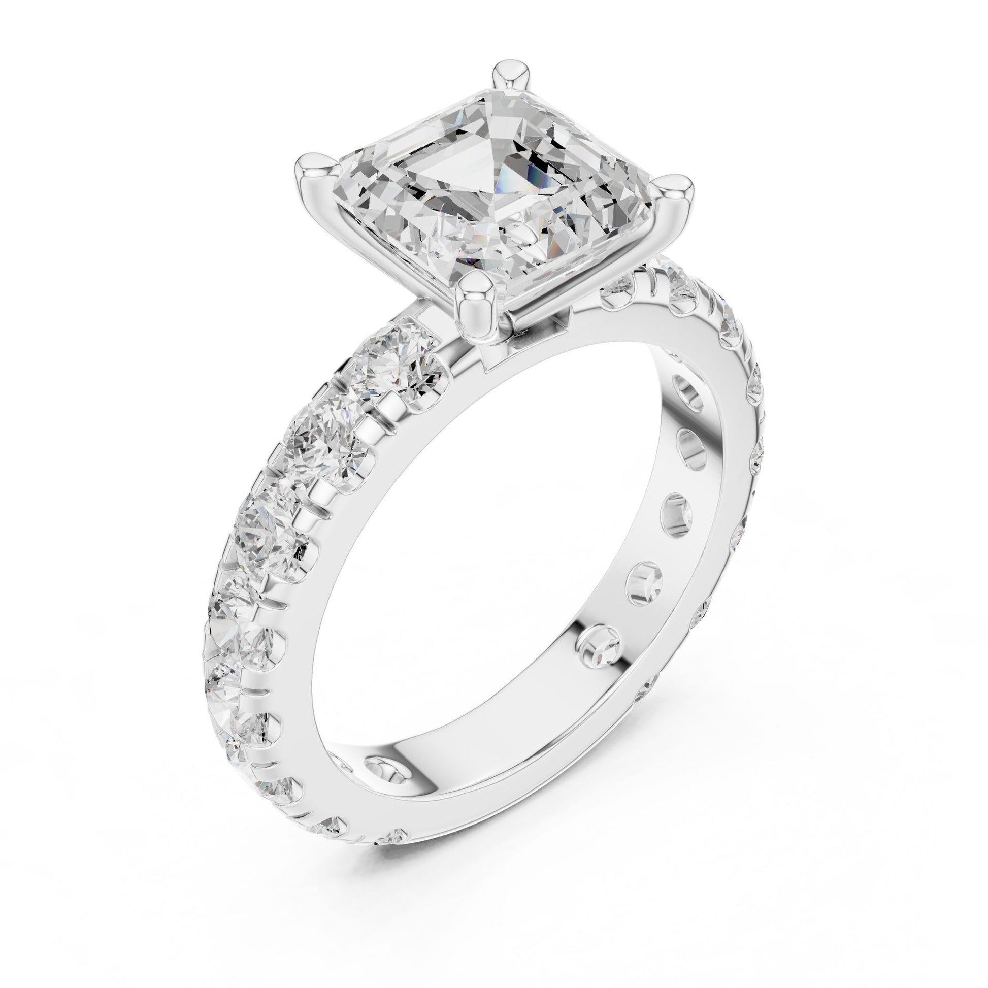 Asscher Lab Grown Diamond Pave Engagement Ring