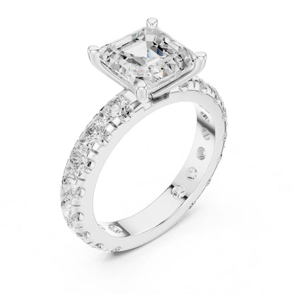 Asscher Lab Grown Diamond Pave Engagement Ring
