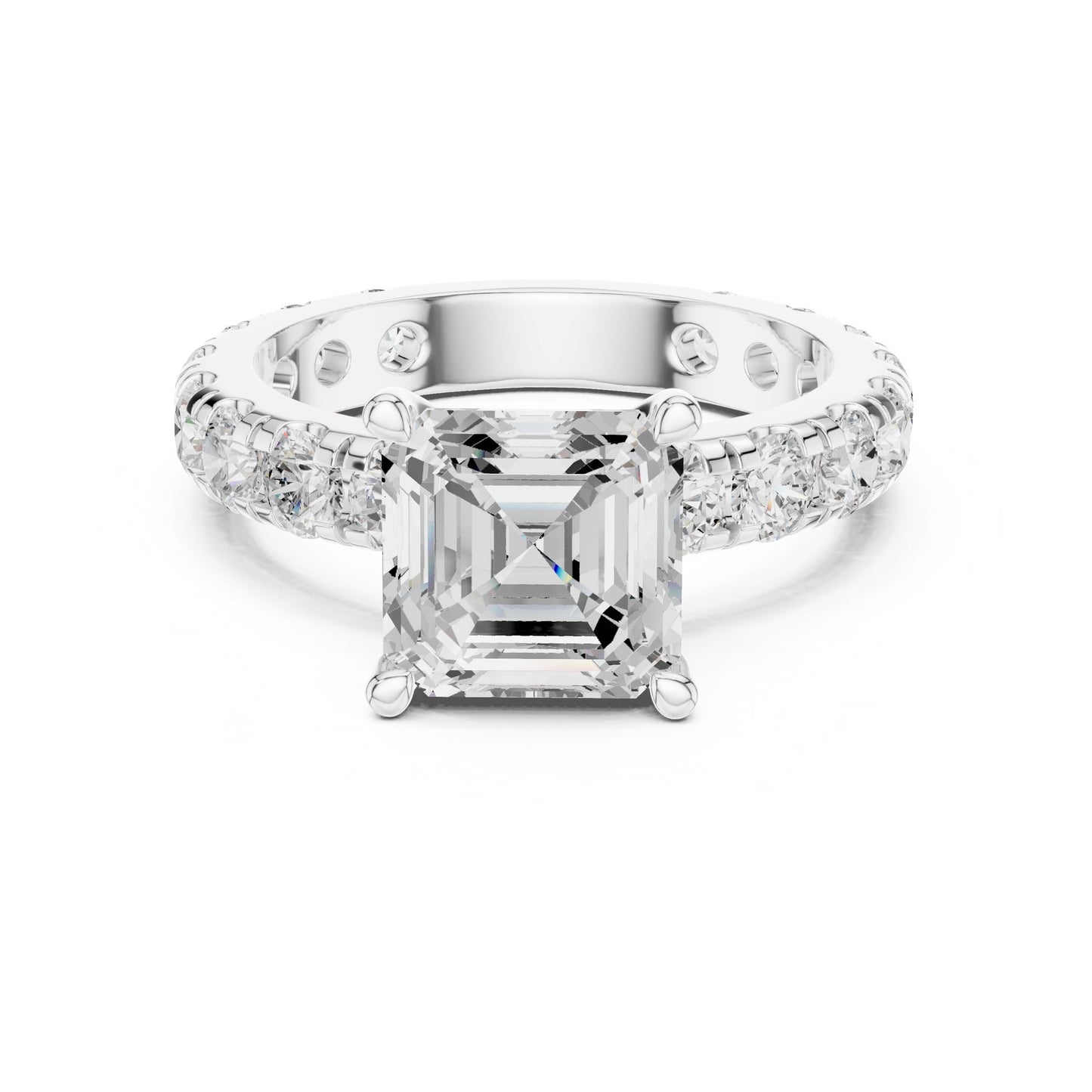 Asscher Lab Grown Diamond Pave Engagement Ring