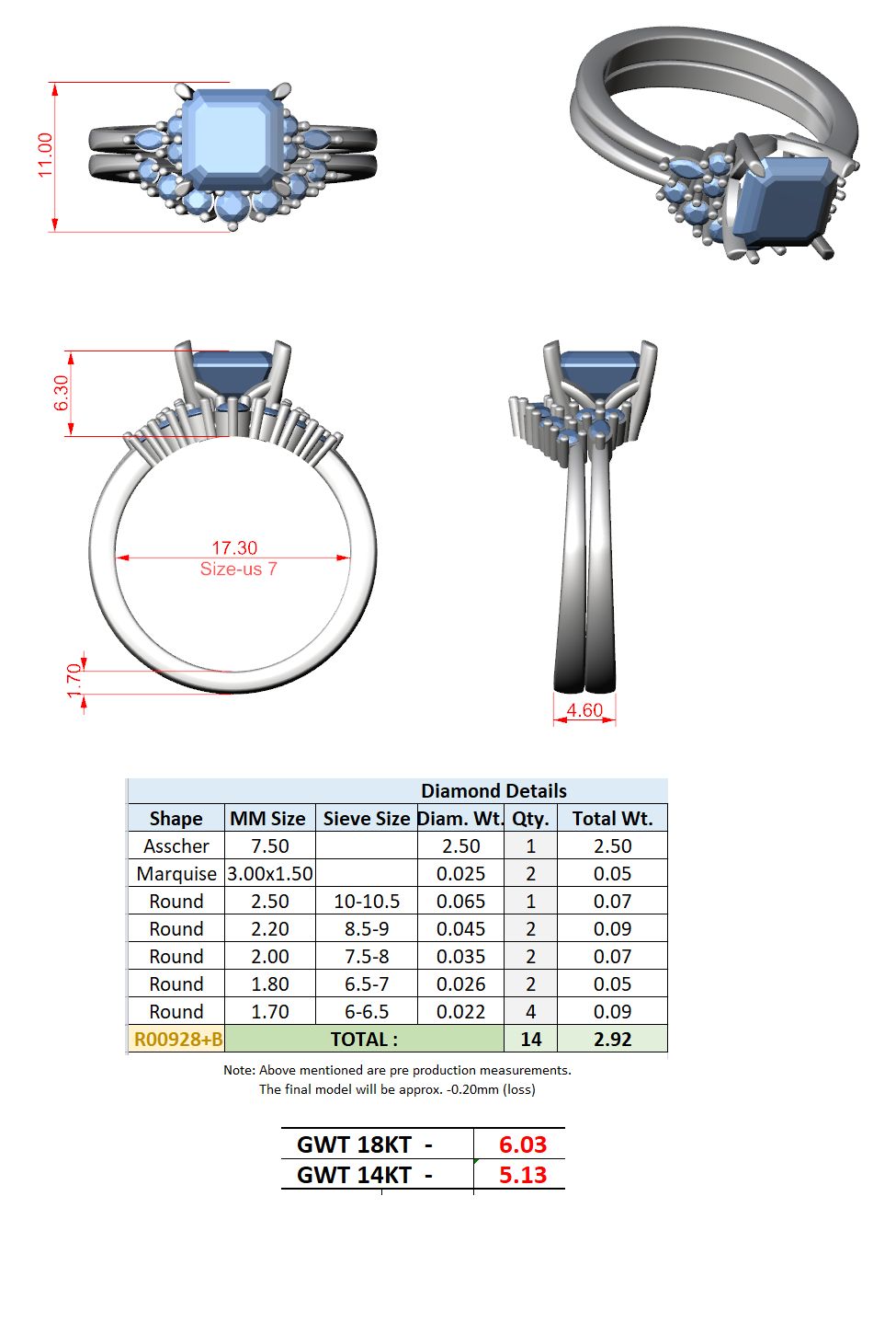 Asscher Lab Grown Diamond Side-Stone Engagement Ring