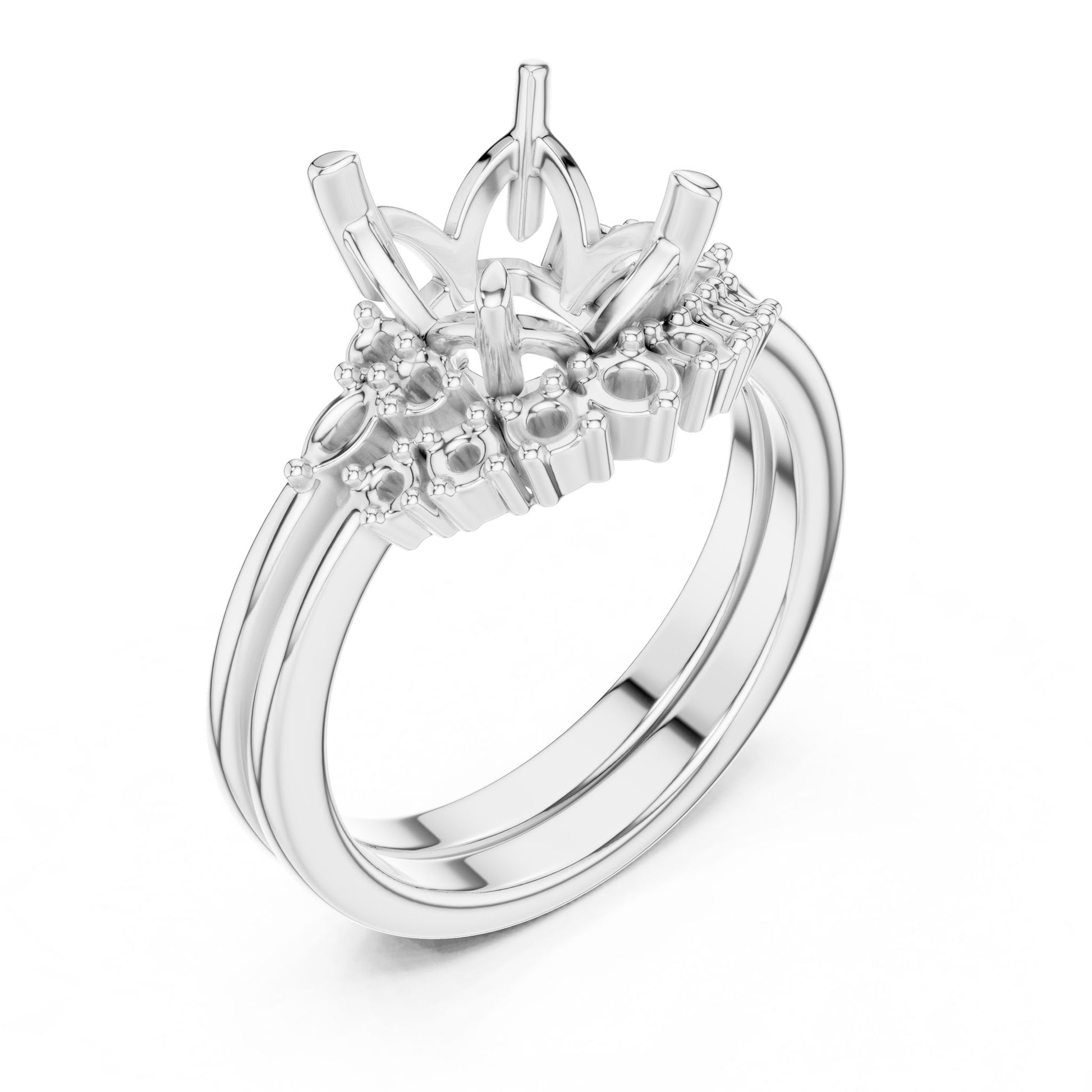 Asscher Lab Grown Diamond Side-Stone Engagement Ring