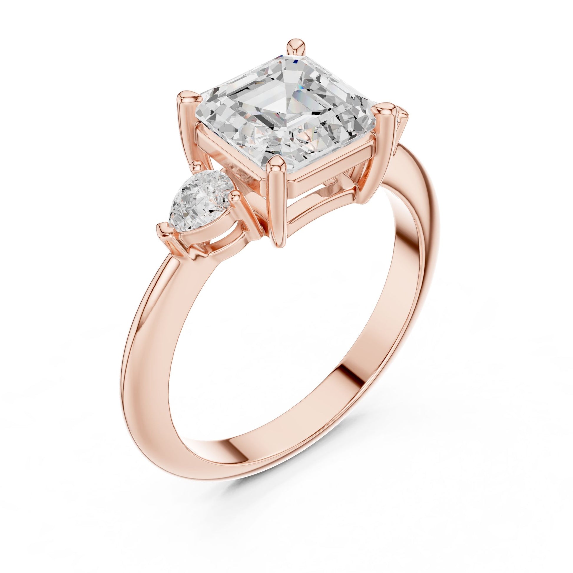 Asscher Lab Grown Diamond Three-Stone Engagement Ring