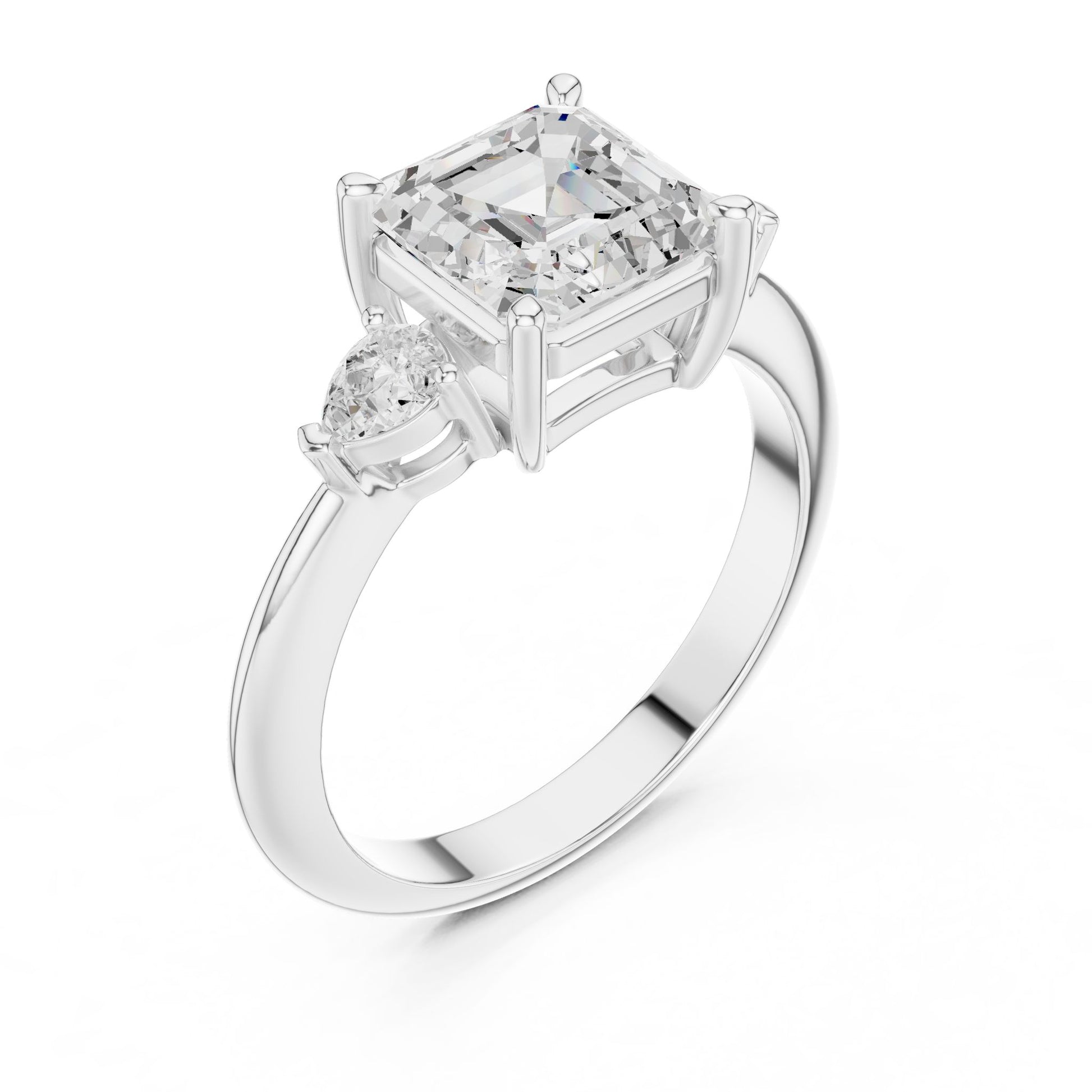Asscher Lab Grown Diamond Three-Stone Engagement Ring