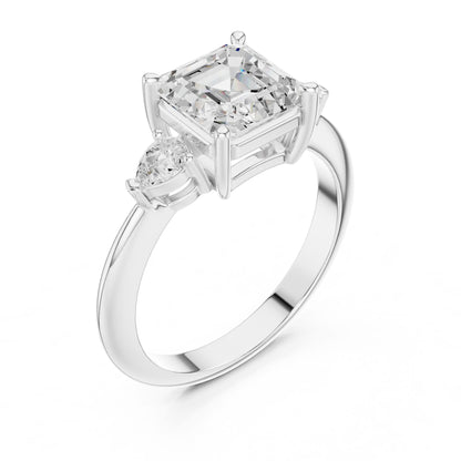 Asscher Lab Grown Diamond Three-Stone Engagement Ring