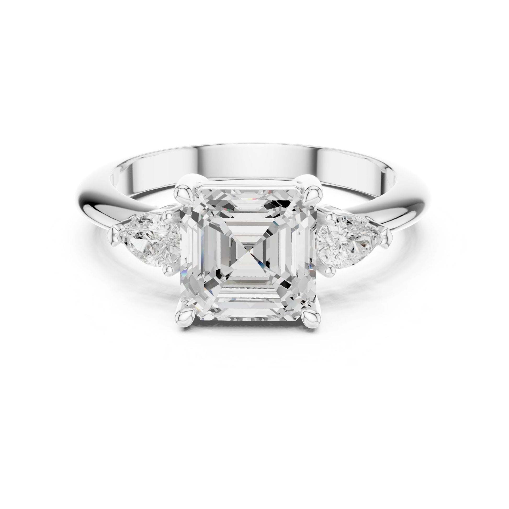 Asscher Lab Grown Diamond Three-Stone Engagement Ring