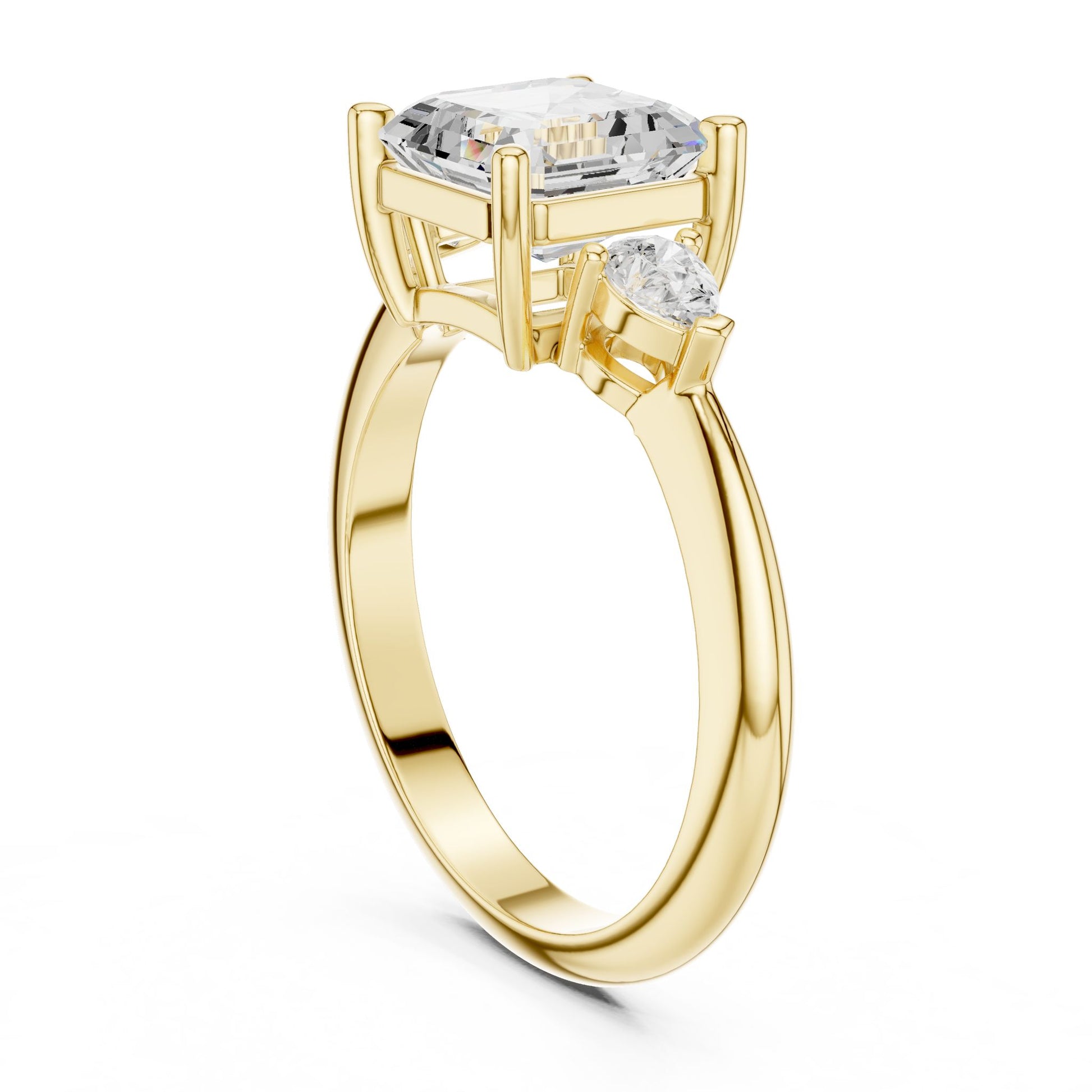Asscher Lab Grown Diamond Three-Stone Engagement Ring
