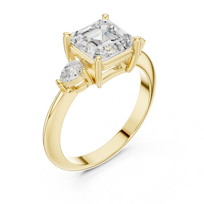 Asscher Lab Grown Diamond Three-Stone Engagement Ring