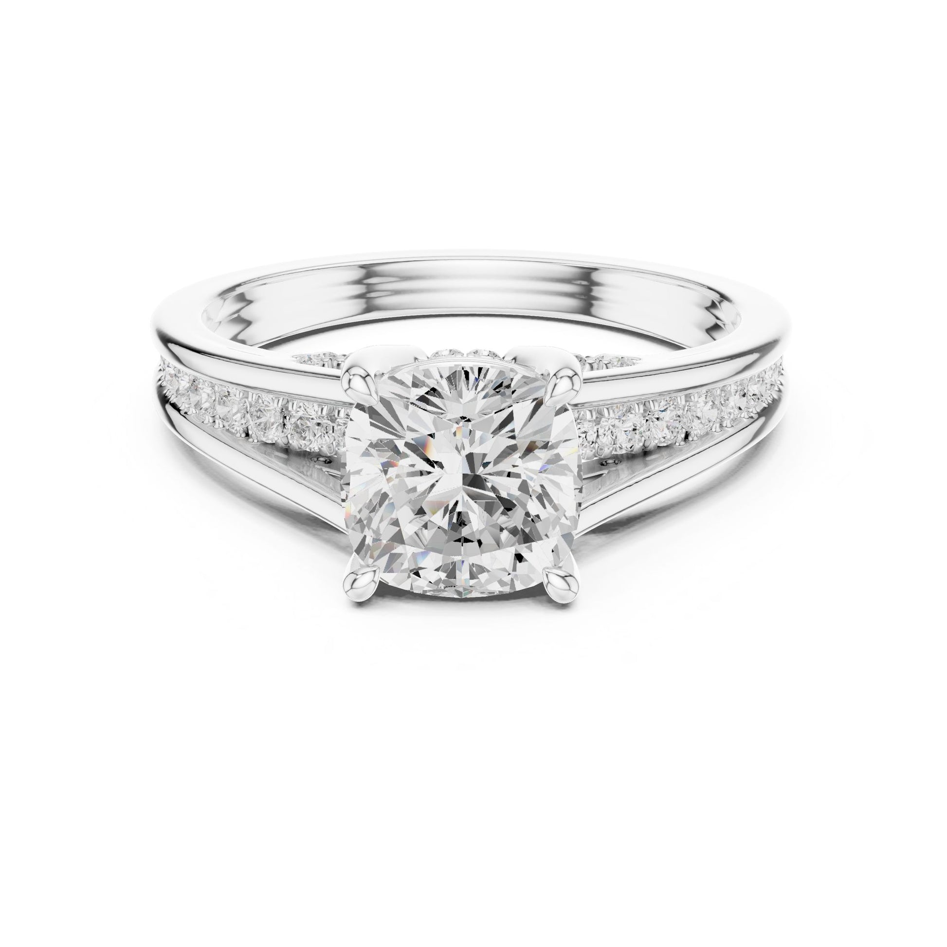 Cushion Lab Grown Diamond Cathedral Engagement Ring