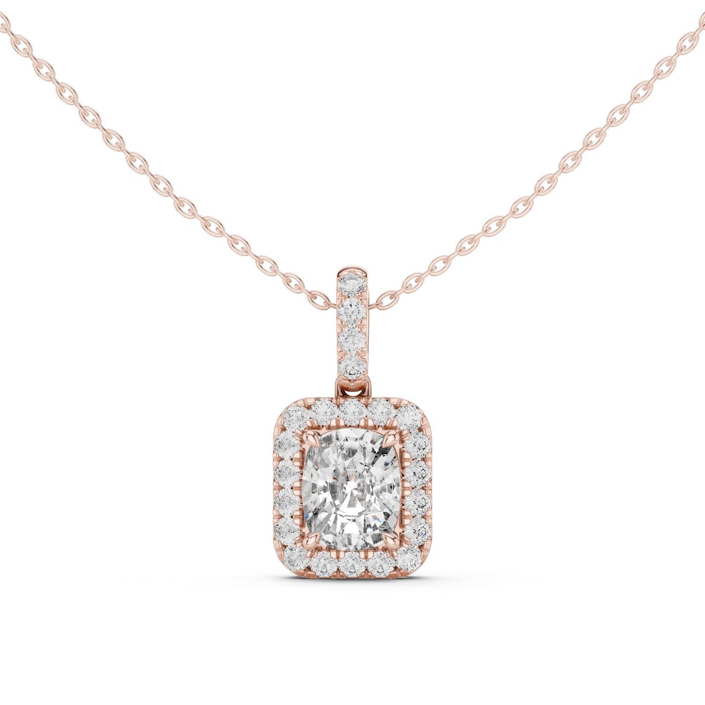 Cushion Lab Grown Diamond Halo Pendant