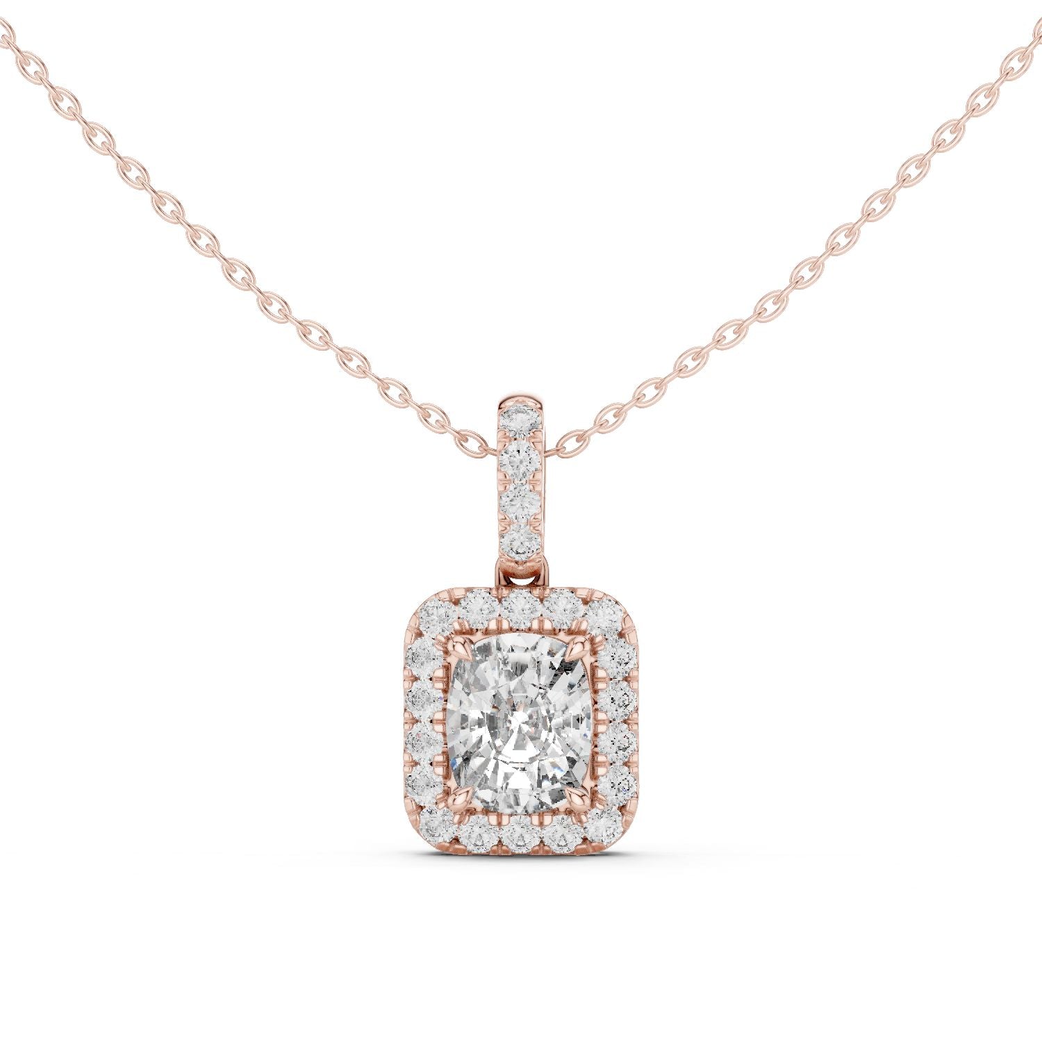 Cushion Lab Grown Diamond Halo Pendant