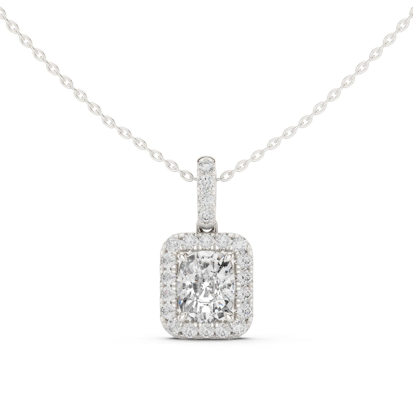 Cushion Lab Grown Diamond Halo Pendant