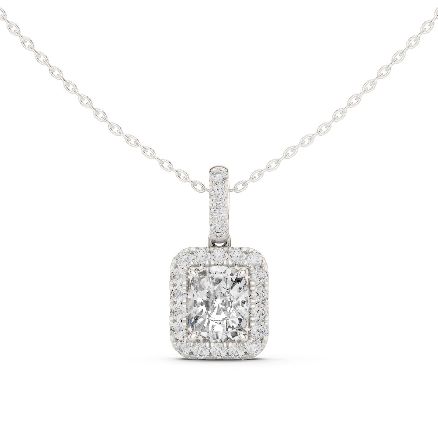 Cushion Lab Grown Diamond Halo Pendant