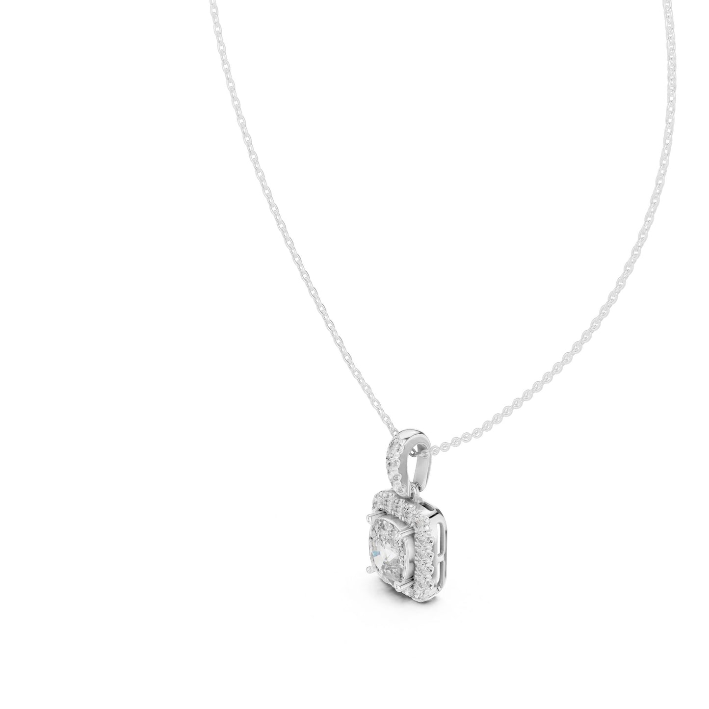 Cushion Lab Grown Diamond Halo Pendant