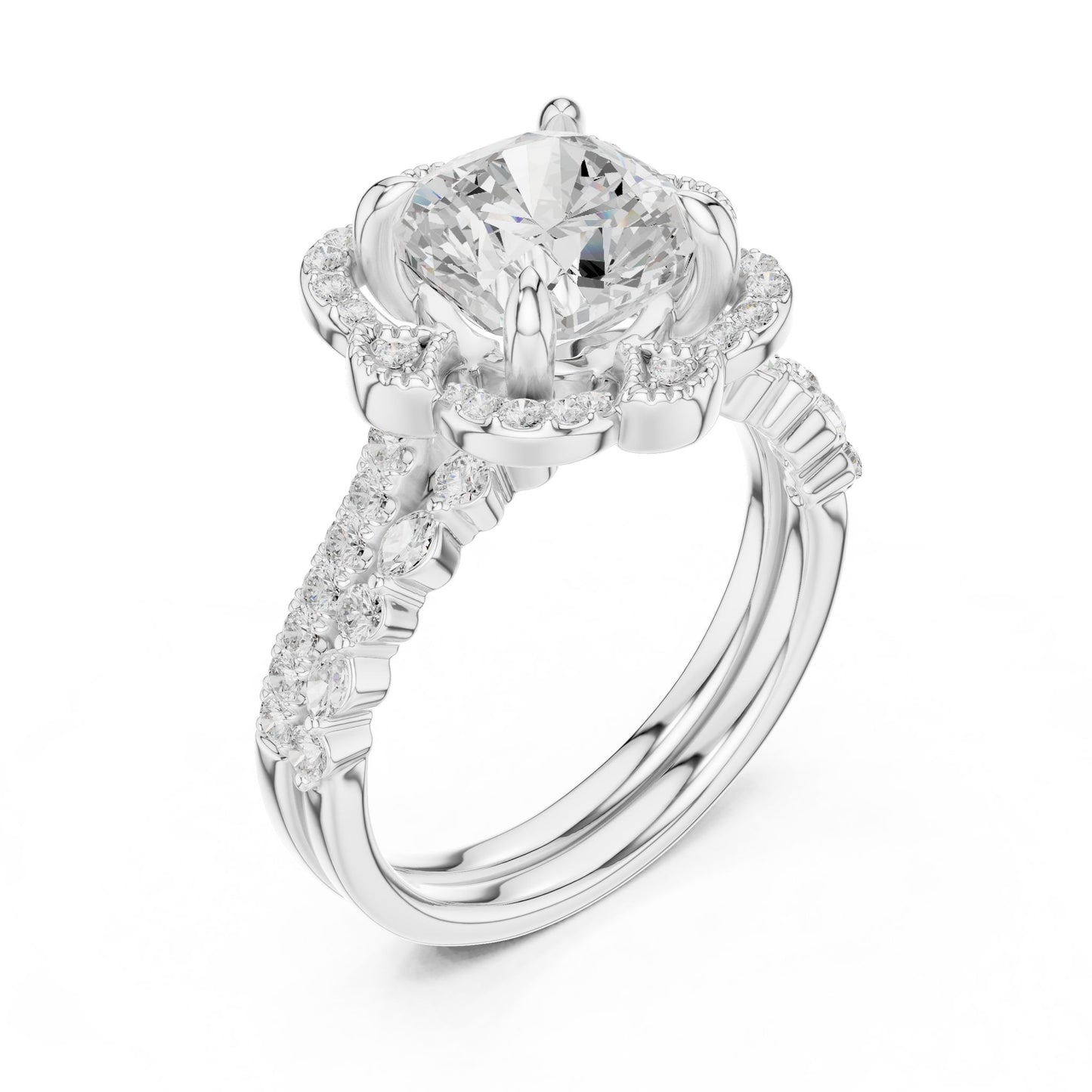 Cushion Lab Grown Diamond Halo Engagement Ring