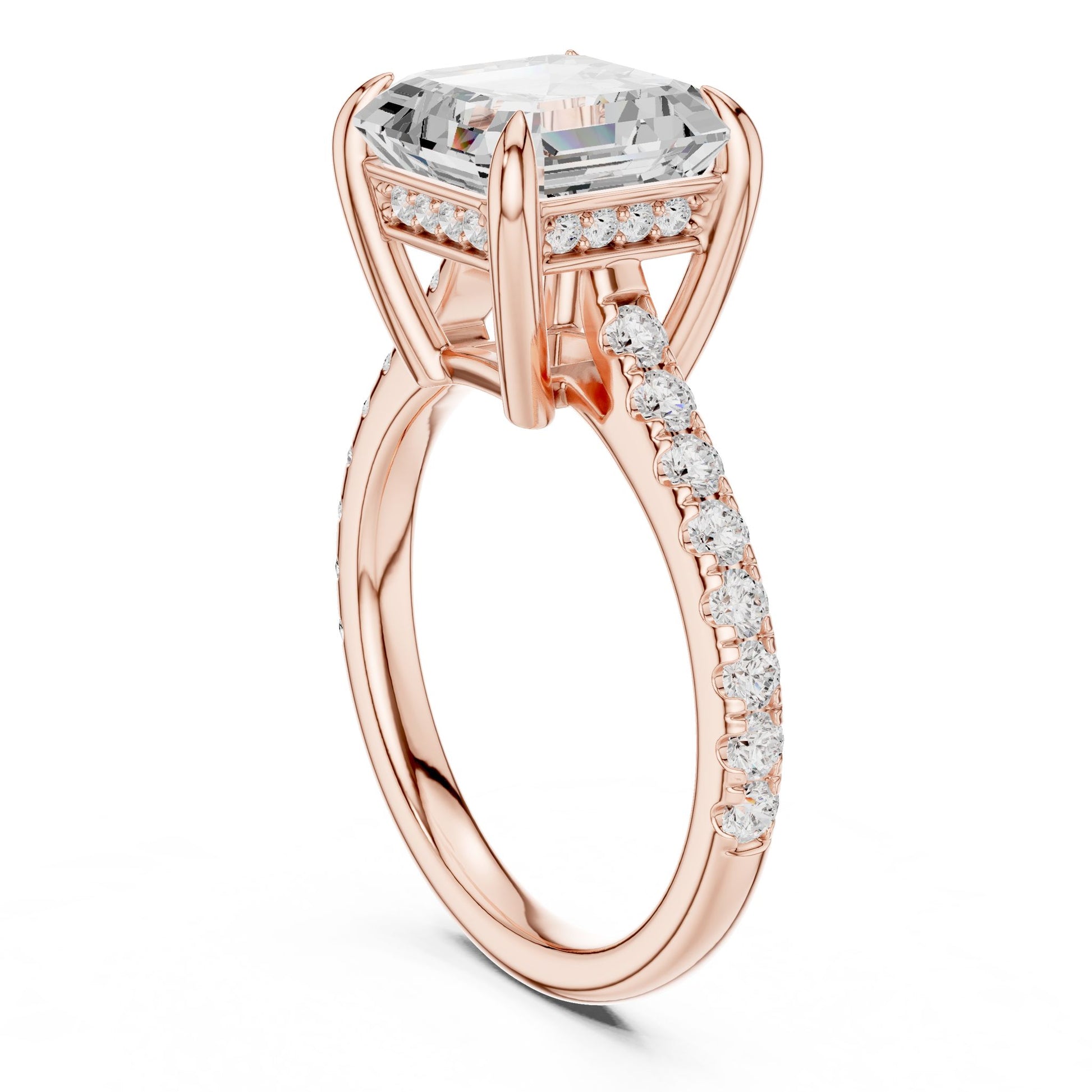 Cushion Lab Grown Diamond Hidden Halo Engagement Ring