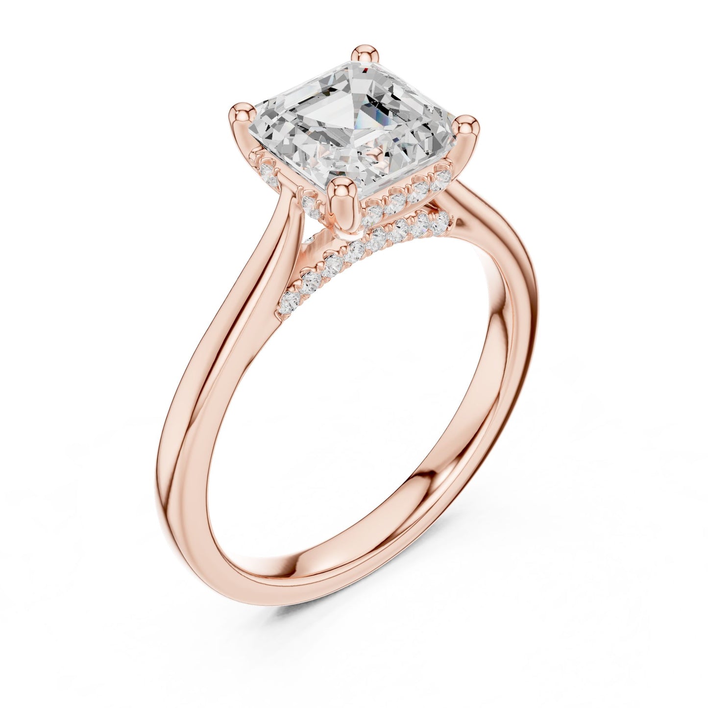 Cushion Lab Grown Diamond Hidden Halo Engagement Ring