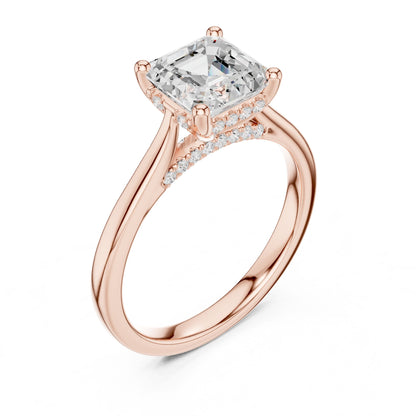 Cushion Lab Grown Diamond Hidden Halo Engagement Ring
