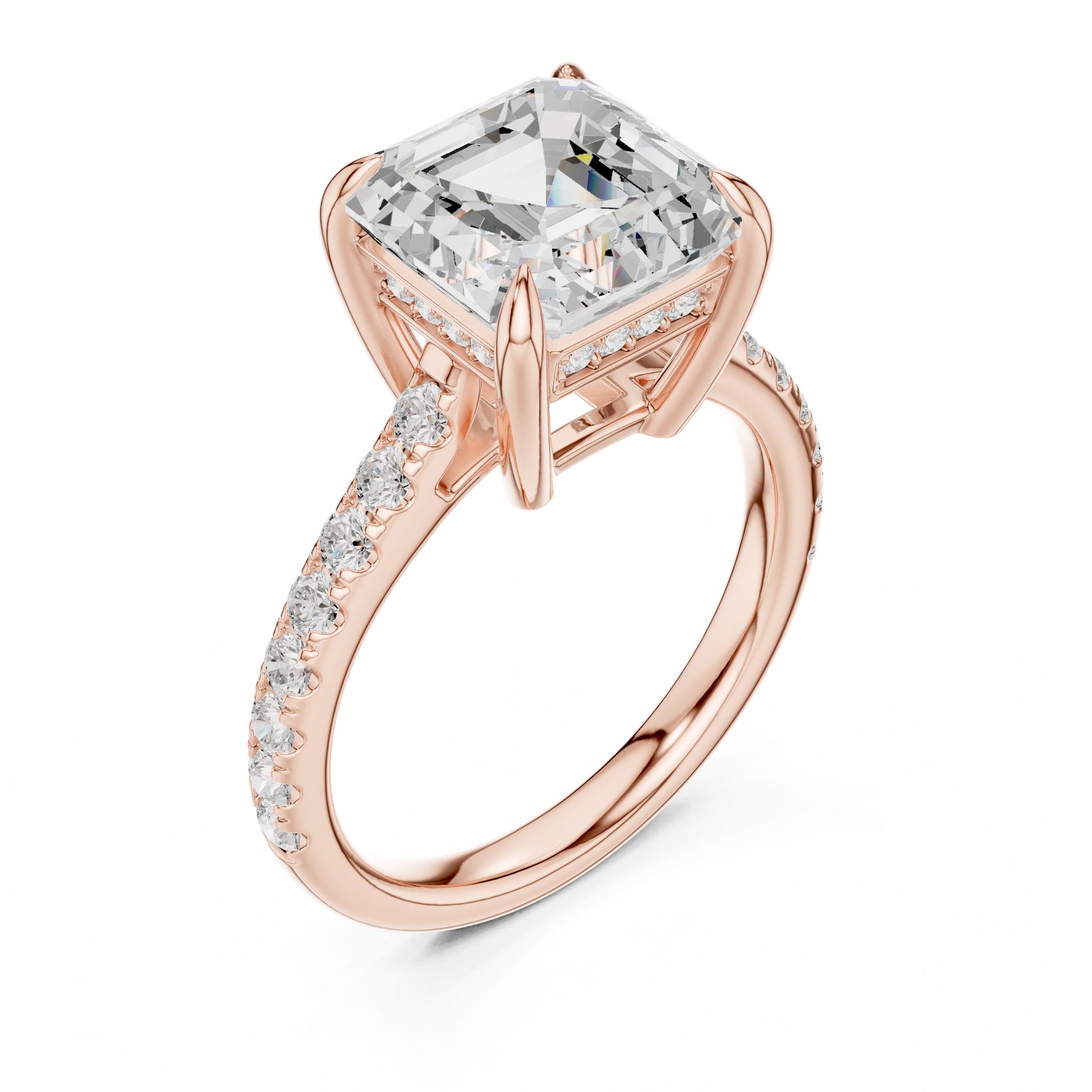 Cushion Lab Grown Diamond Hidden Halo Engagement Ring